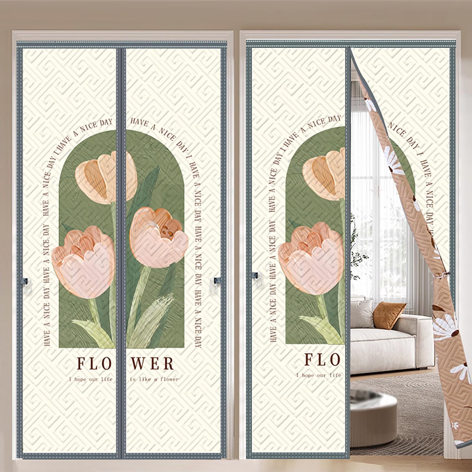 FLYIODFCXV Door curtain, Light-shielding and Heat-insulating, Windproof and Cold-resistant, with Hook, Suitable for Multiple Scenes(Tulip,140 * 210cm/55.1 * 82.6in)