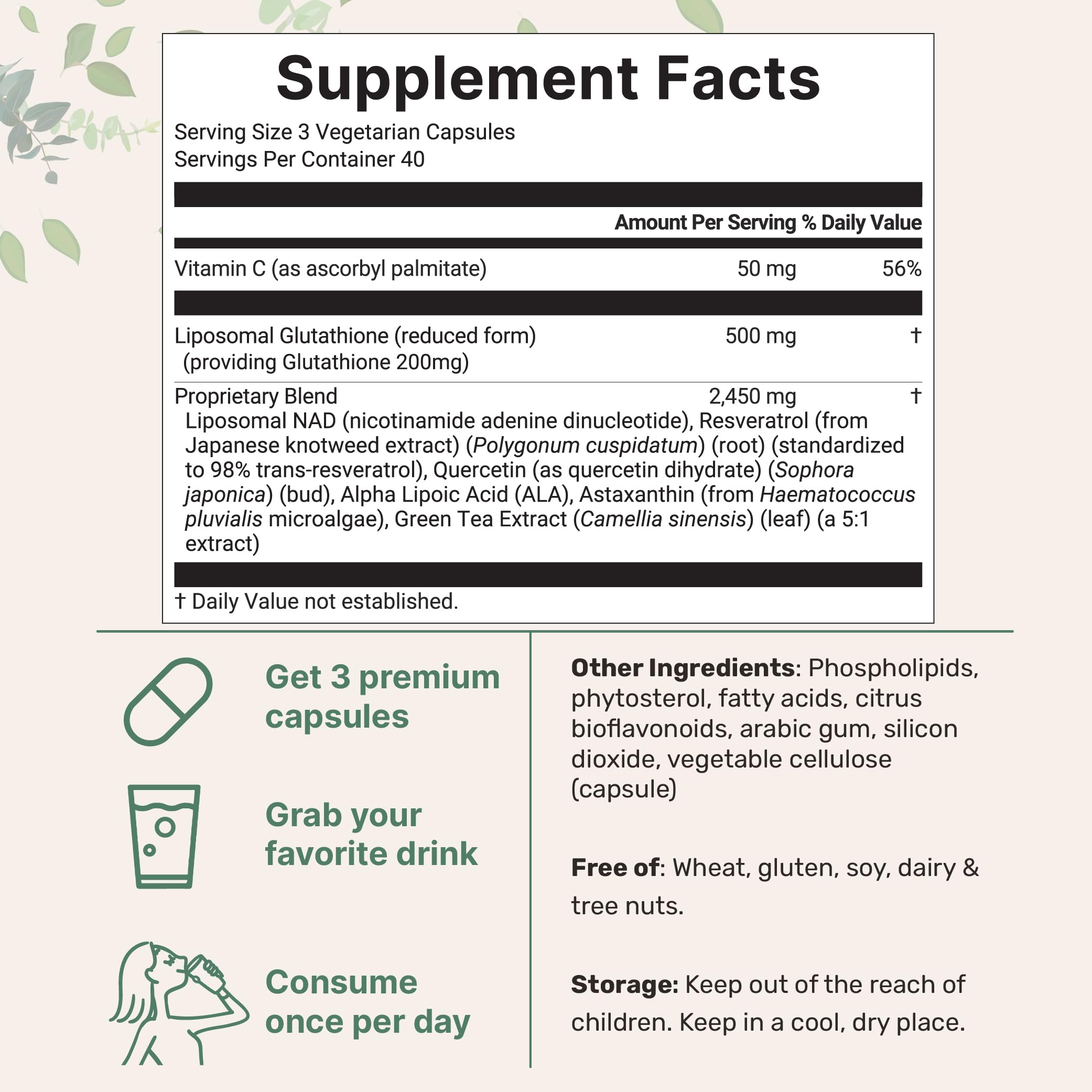 Amazon.com: Micro Ingredients Liposomal Reduced Glutathione Complex 3,000mg  - 8‑in‑1 Advanced Glutathione Supplement with NAD, Resveratrol, Quercetin,  Alpha Lipoic Acid & Vitamin C
