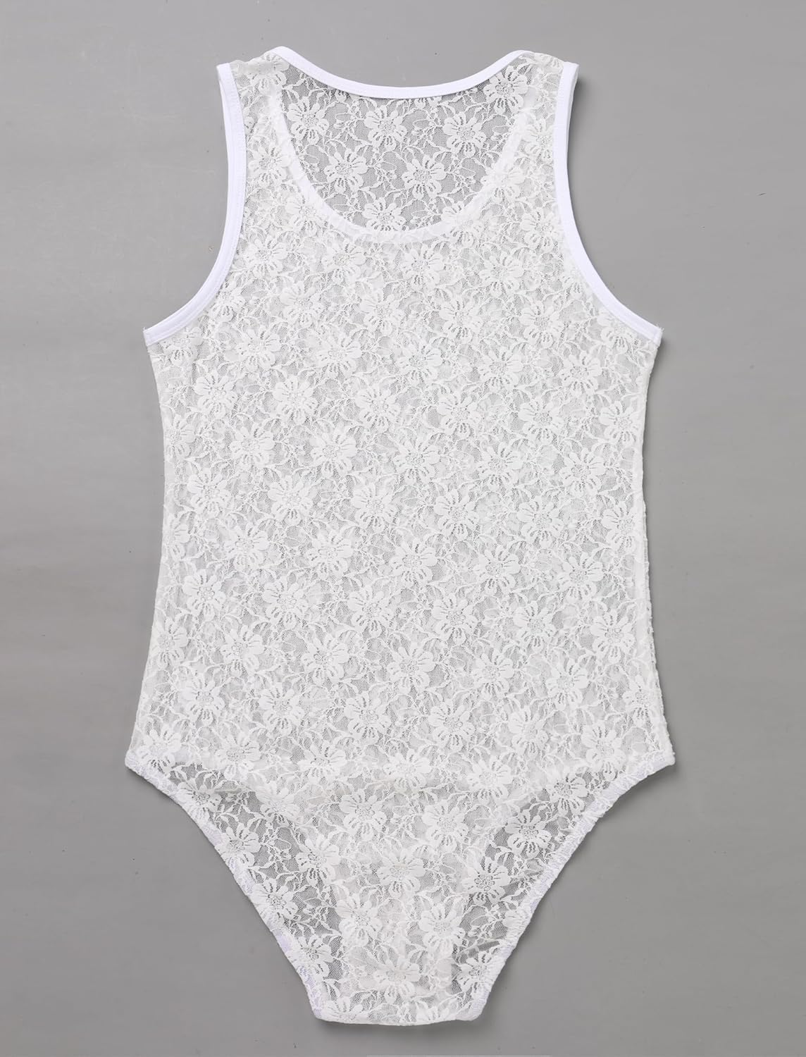 ABAFIP Men's Lace Bodysuit Sissy Lingerie Mesh Sheer Floral Round Neck One Piece Leotard Crossdressing Underwear - Image 6