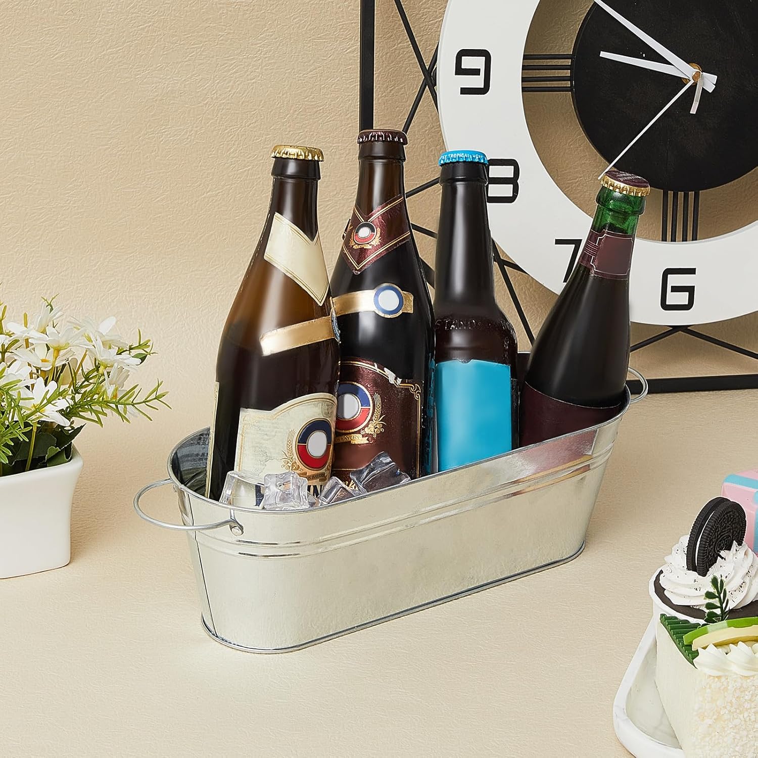 Sabary 6 Pcs Small Galvanized Oval Planters Tub Galvanized Buckets with Handle Oval Metal Pail Flower Pot Rustic Farmhouse Home Decor for Outdoor Party Wedding (11.42 x 3.94 x 2.99 Inch)