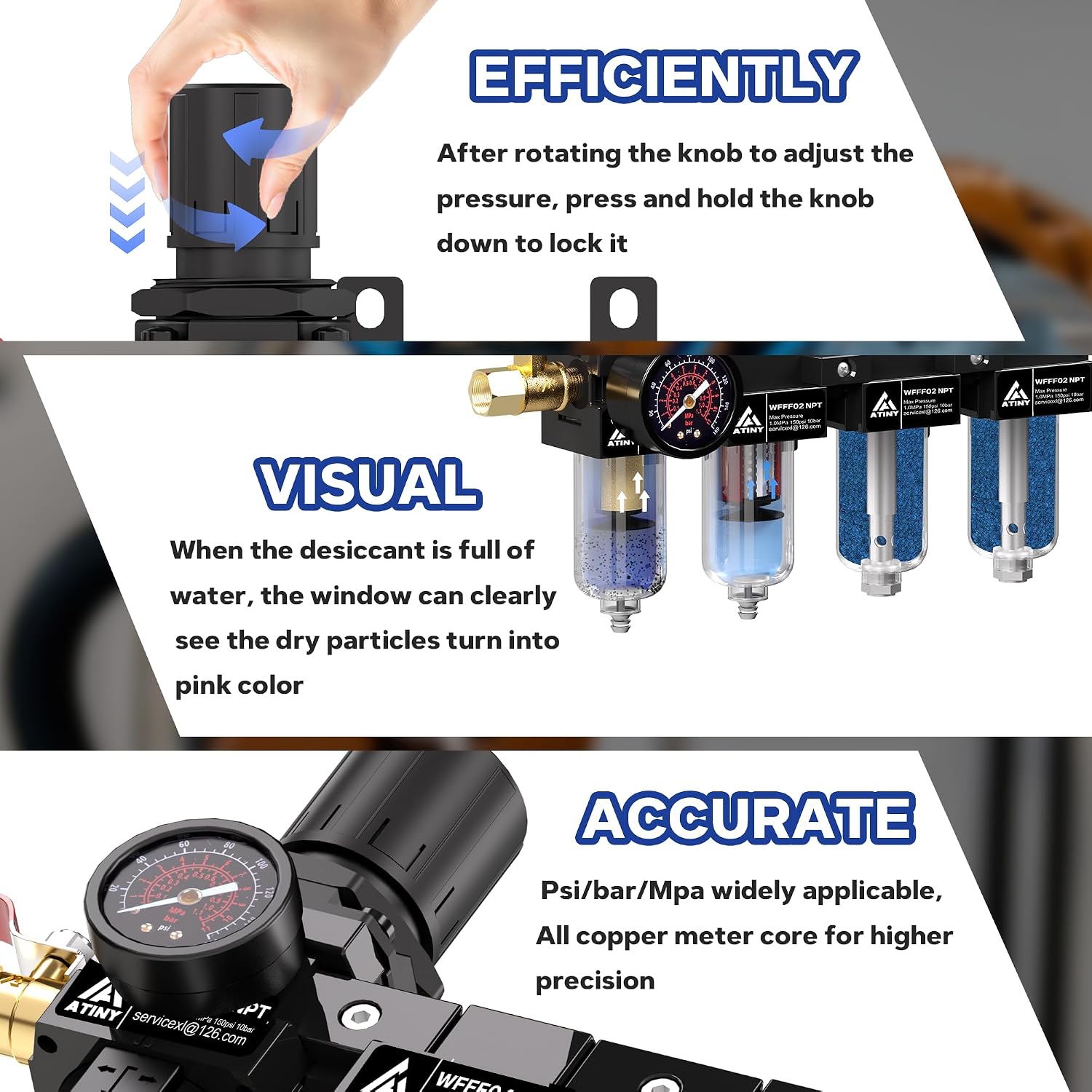 1/4" NPT 4 Stage Air Compressor Dryer System,Air Drying System Brass Filter&Coalescing Filter,Double Desiccant Dryers, Water Separator for Air Compressor with Brass Valve,Semi-Auto Drain(Black)
