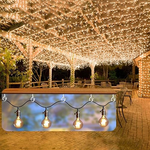 Miniatura 39 de Q Hanger - 35 ganchos de rosca para tiras de luces al aire libre, cesta colgante giratoria para patio, ganchos de luz con hebilla segura atornillada