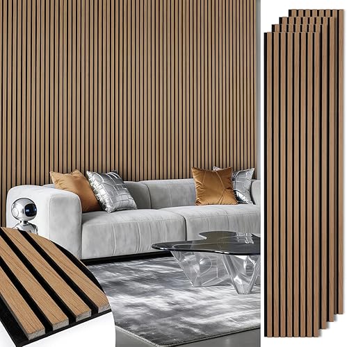 Miniatura 11 de Paneles de pared de listones de madera, paquete de 2 paneles de 106 x 23.6 pulgadas, paneles acústicos de madera para pared, paneles estriados 3D