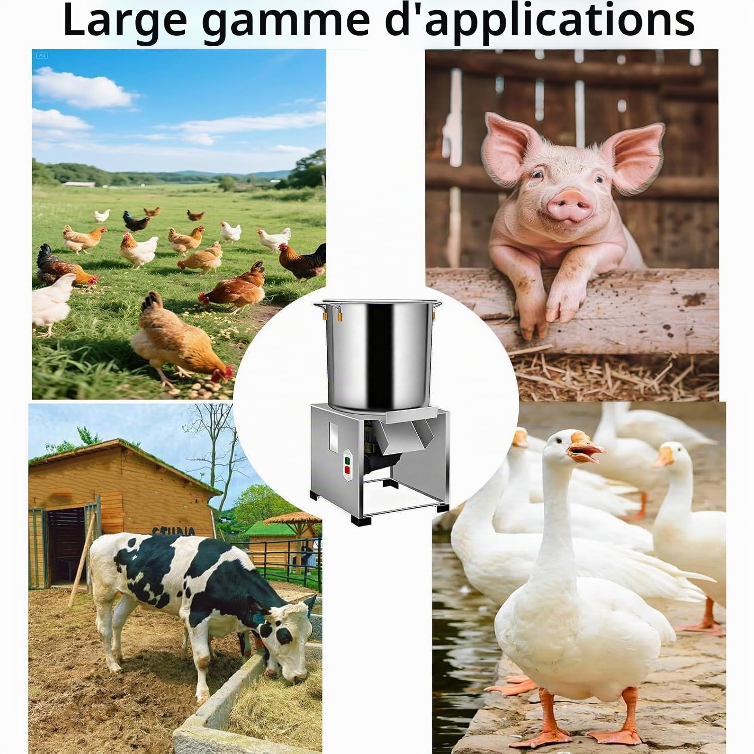 Broyeur pour volailles, trancheuse à légumes Commerciale 1800 W, broyeur Robuste en Acier Inoxydable, Grand Orifice d'alimentation, débit de 50 à 120 kg/h.