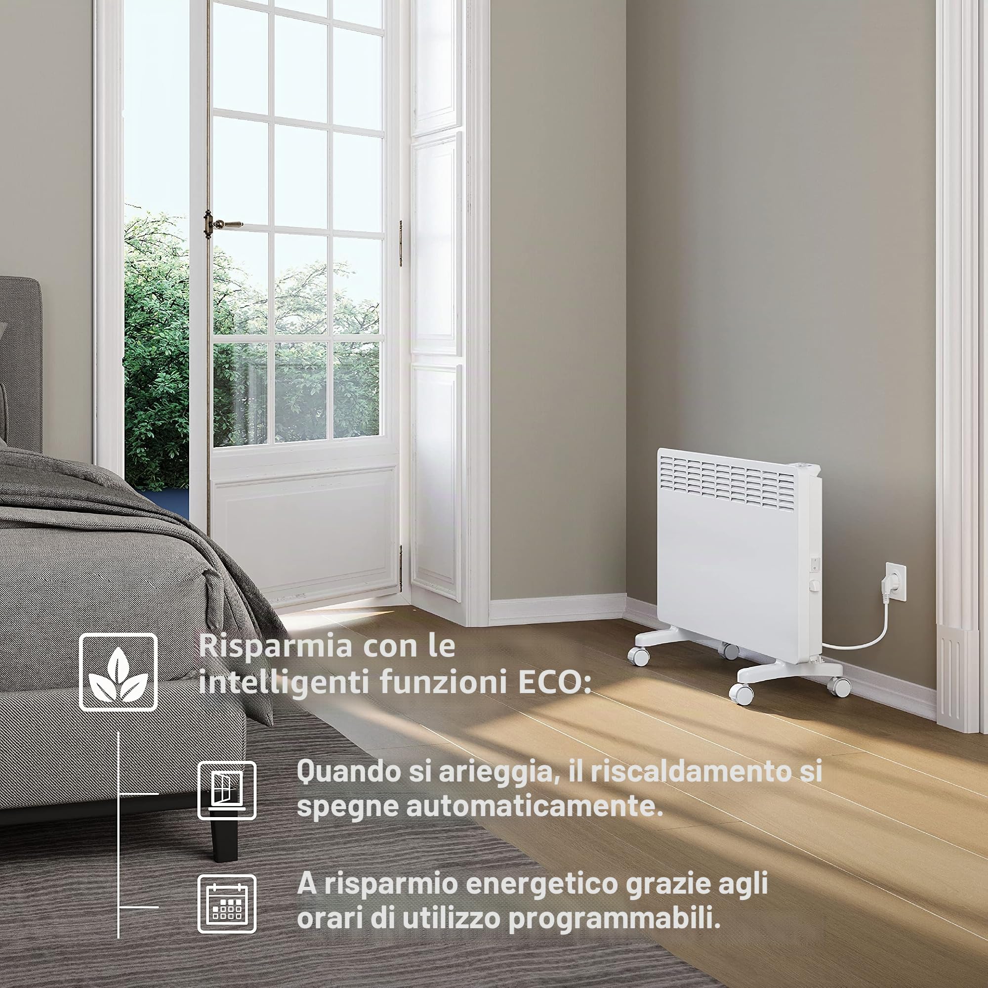 STIEBEL ELTRON Riscaldamento elettrico da terra per circa 25 m², certificato TÜV, riscaldamento a convettore con regolazione elettronica, 2 kW, risparmio energetico, display LCD, ruote, 204451