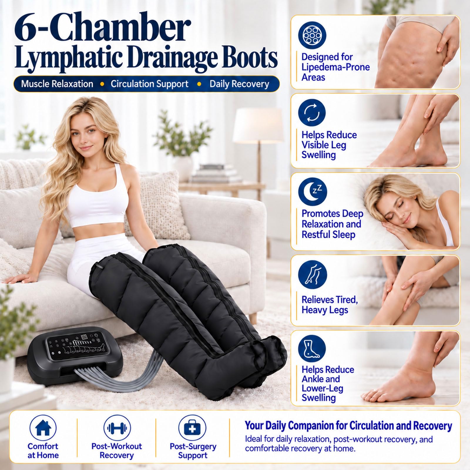 Massaggiatore Gambe, Pressoterapia a Compressione d'Aria 6 Camere
