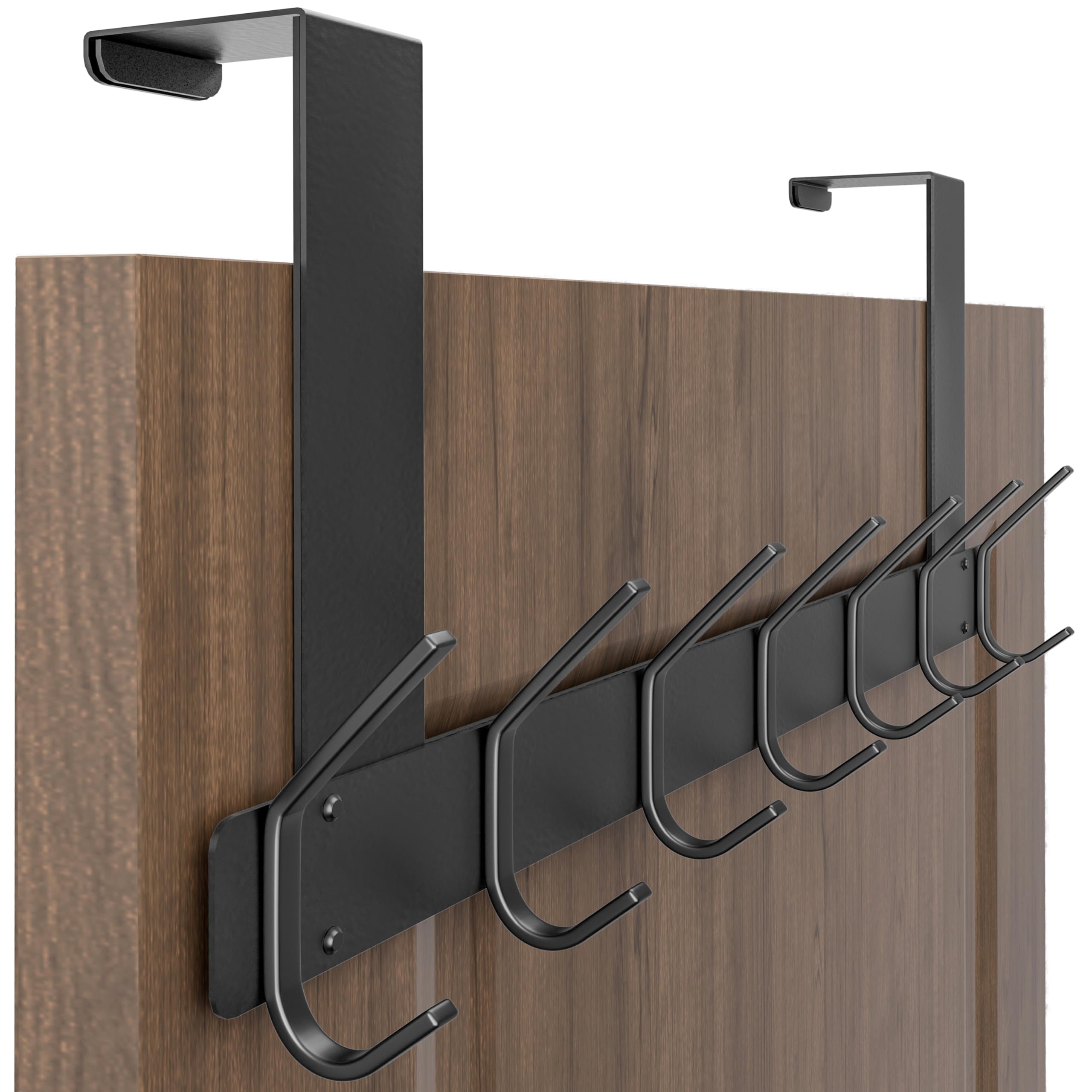 HONSKY Foldable Over Door Hook,Over The Door Hanger/Towel Rack,7 Double Iron Hooks for Entry & Room Door,Hanging Coat,Towel,Black (2 Pack - Image 2