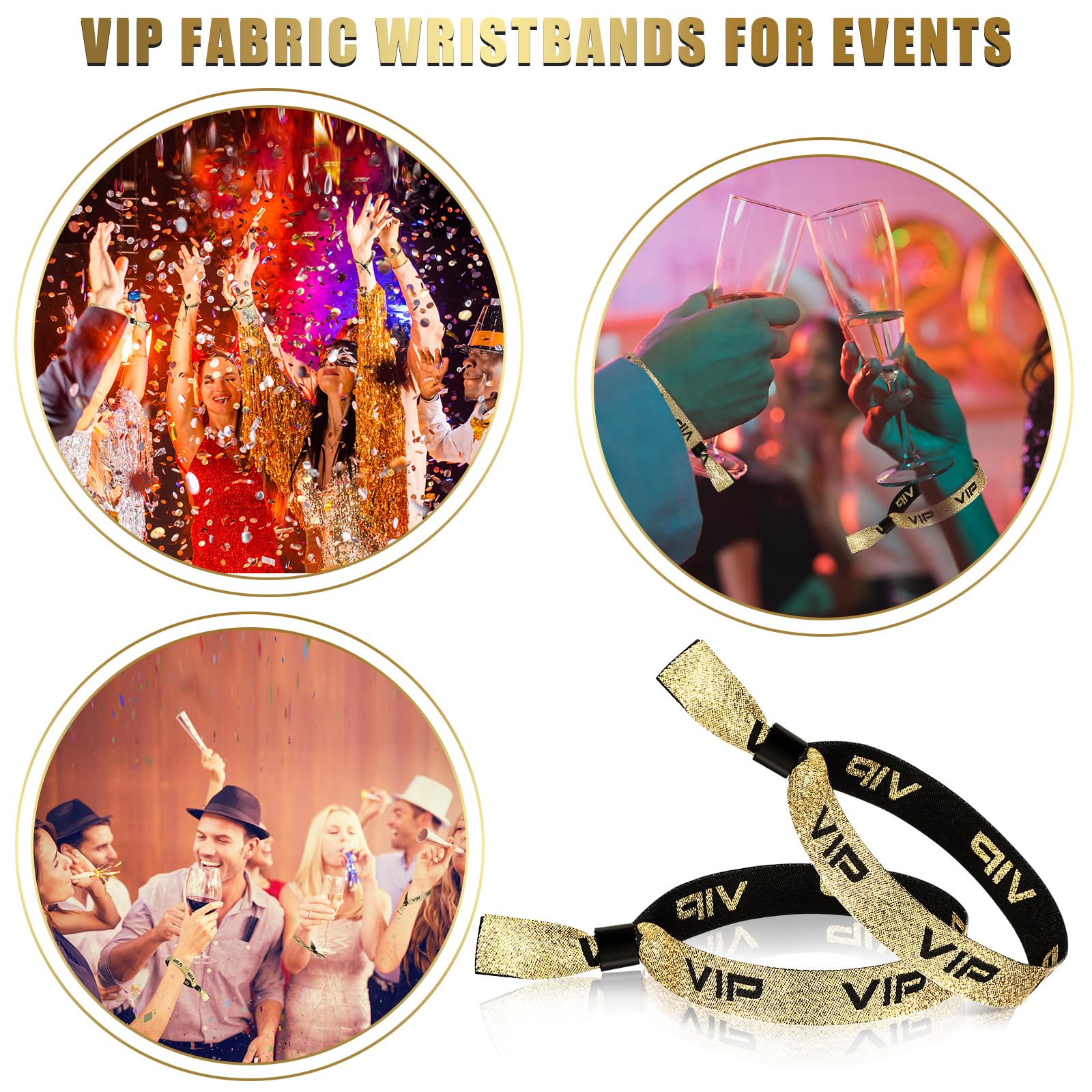 Aoriher 100 Bracelets d'Entrée en Tissu VIP Bracelets d'Identification VIP Bracelet d'Événement Bracelets de Concert Bande de Poignet d'Entrée pour Fête Anniversaire Exposition Bal Cinéma(Or)
