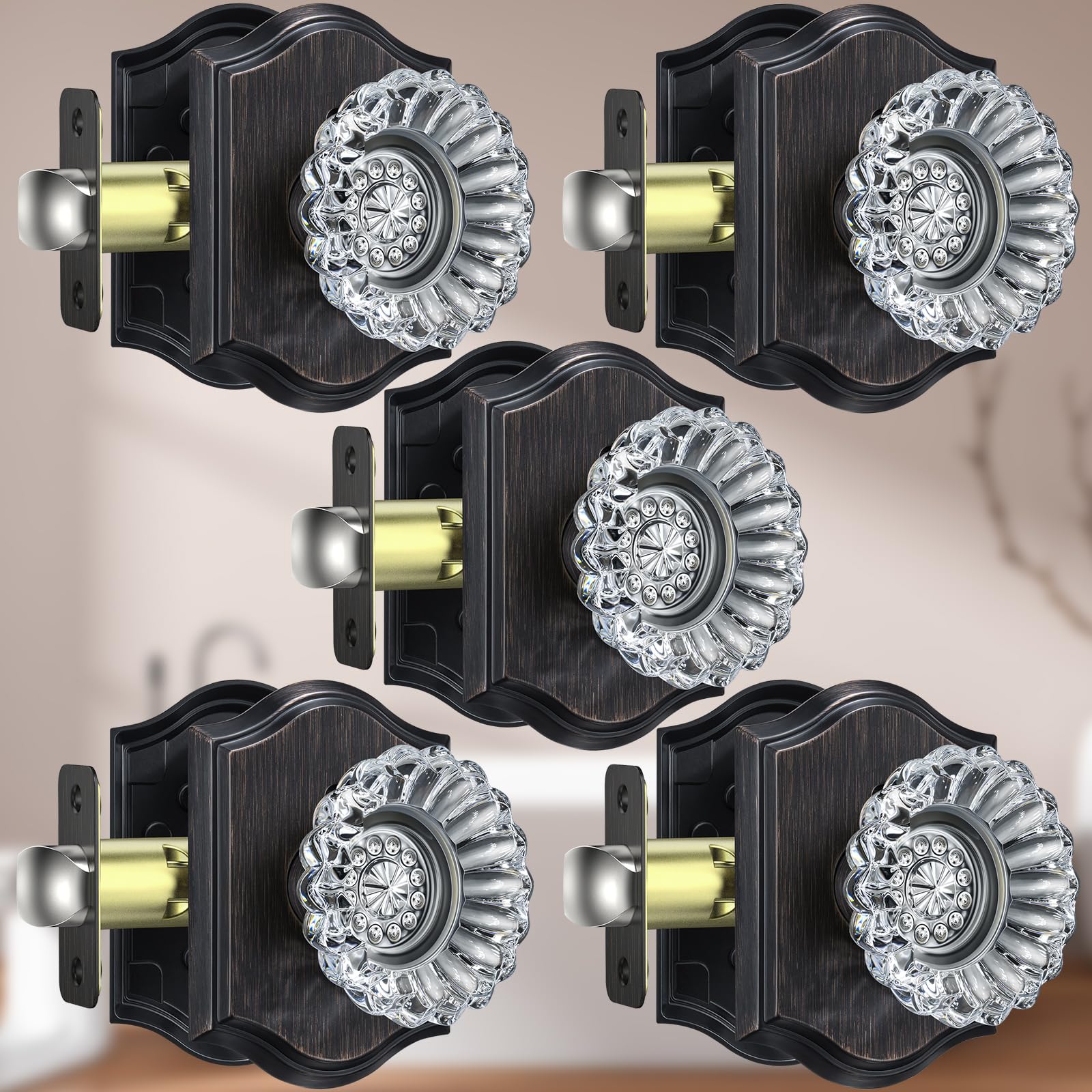Matte Black Crystal Glass Door Knobs with Lock -12