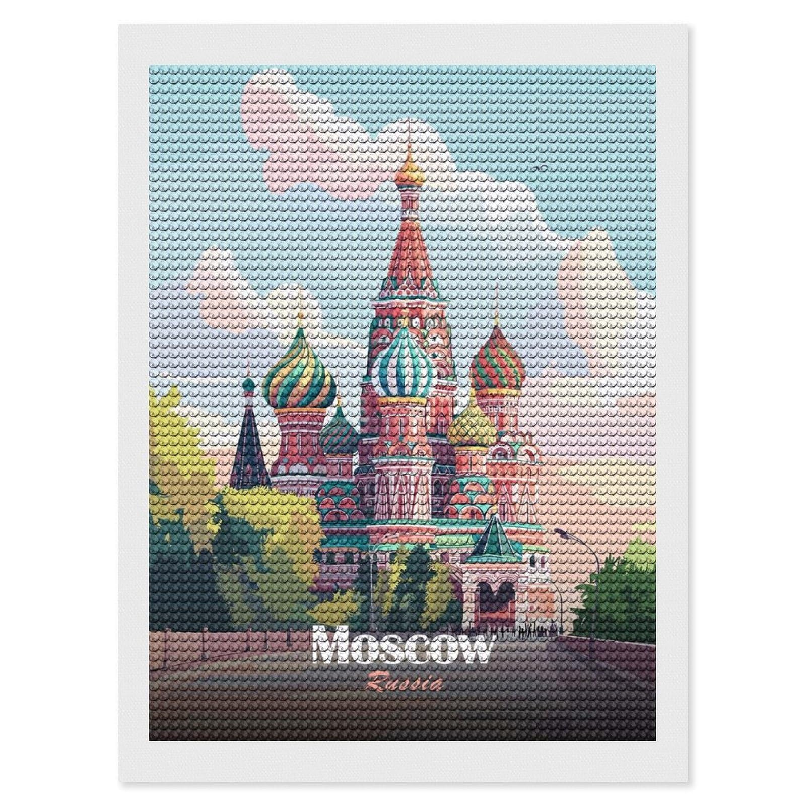 Junmoney Moscow, Russia St. Basils Cathedral Illustration Diamond Painting Kit 12"x16", Festive Craft Gift, Bedroom Decor, Full Kit Included, Creative Gift Idea