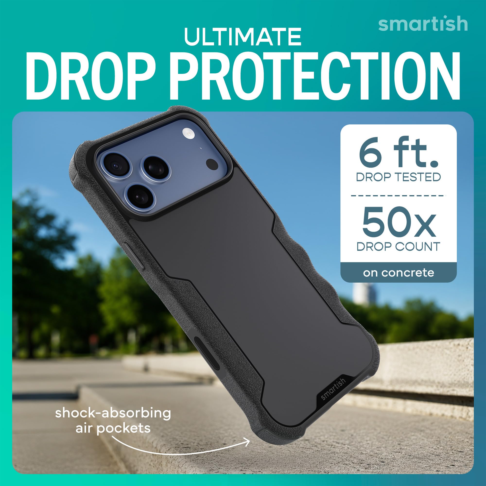 Smartish Etui MagSafe do iPhone'a 17 Pro – ochronne etui magnetyczne Gripzilla [wytrzymałe + wytrzymałe] wytrzymałe etui pancerne z ochroną przed upadkiem do Apple iPhone 17 Pro - czarny krawat