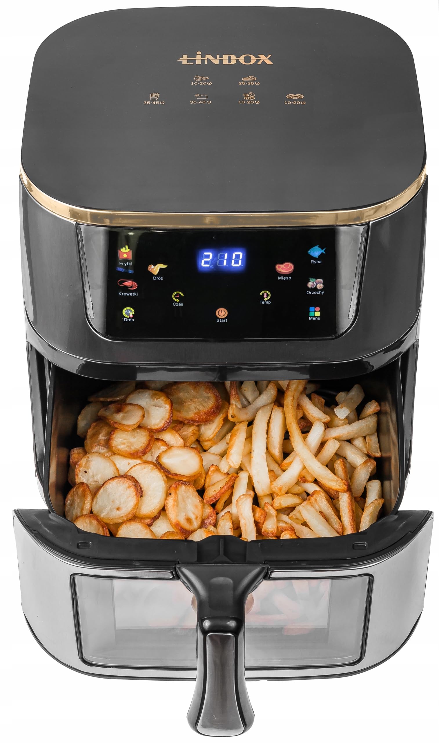 FRYTKOWNICA BEZTŁUSZCZOWA AIR FRYER LINBOX INOX CZARNA POLSKIE MENU