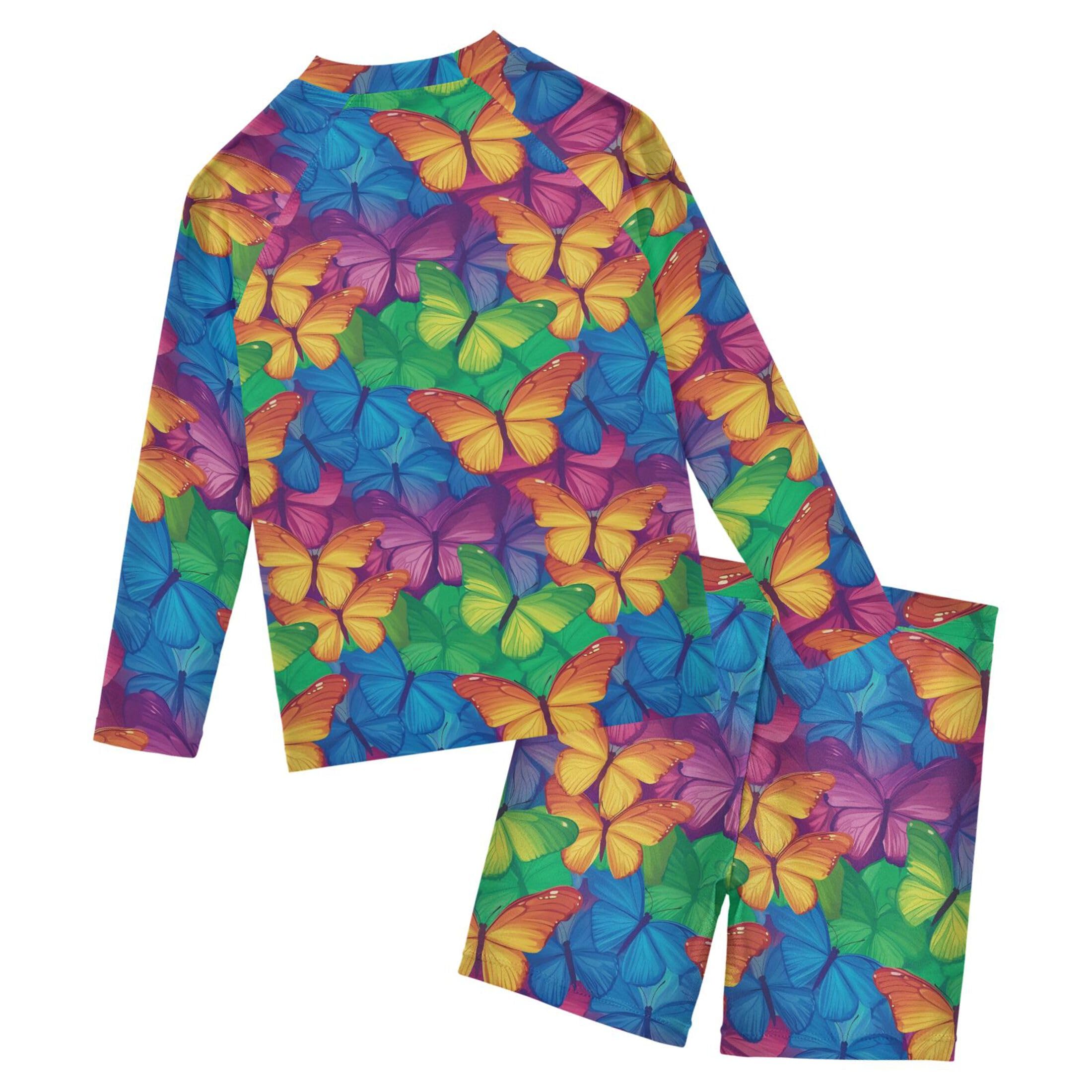 Colorful Butterfly Baby Boys' Toddler Long Sleeved Rashguard Swim Bathing Suit Set B0403988