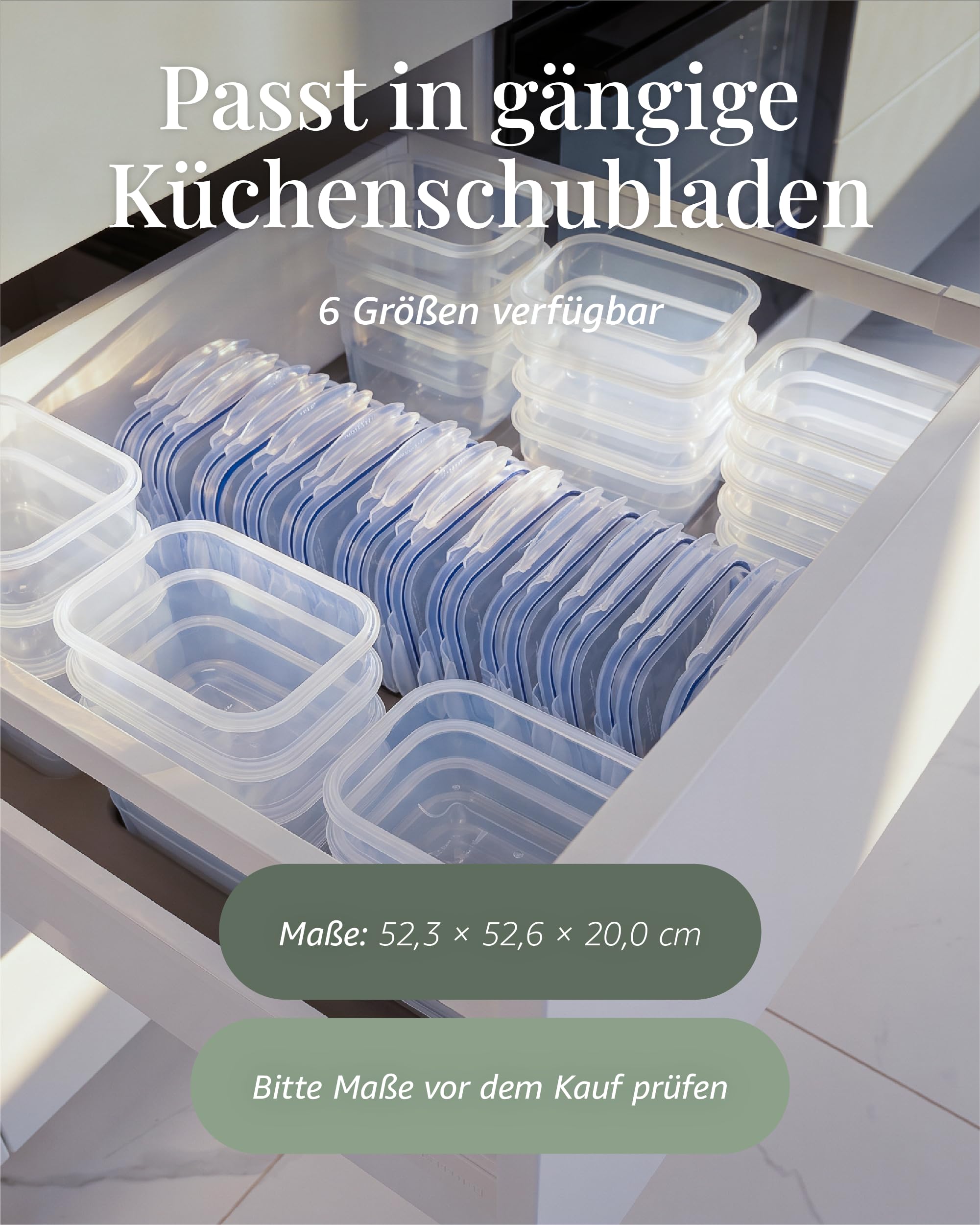 Nest24 Küchen Organizer Set – 24 LocknLock-Vorratsdosen luftdicht mit Deckel, stapelbare Aufbewahrungsboxen für Lebensmittel, Schubladen-Ordnungssystem Küche & Küchenschrank