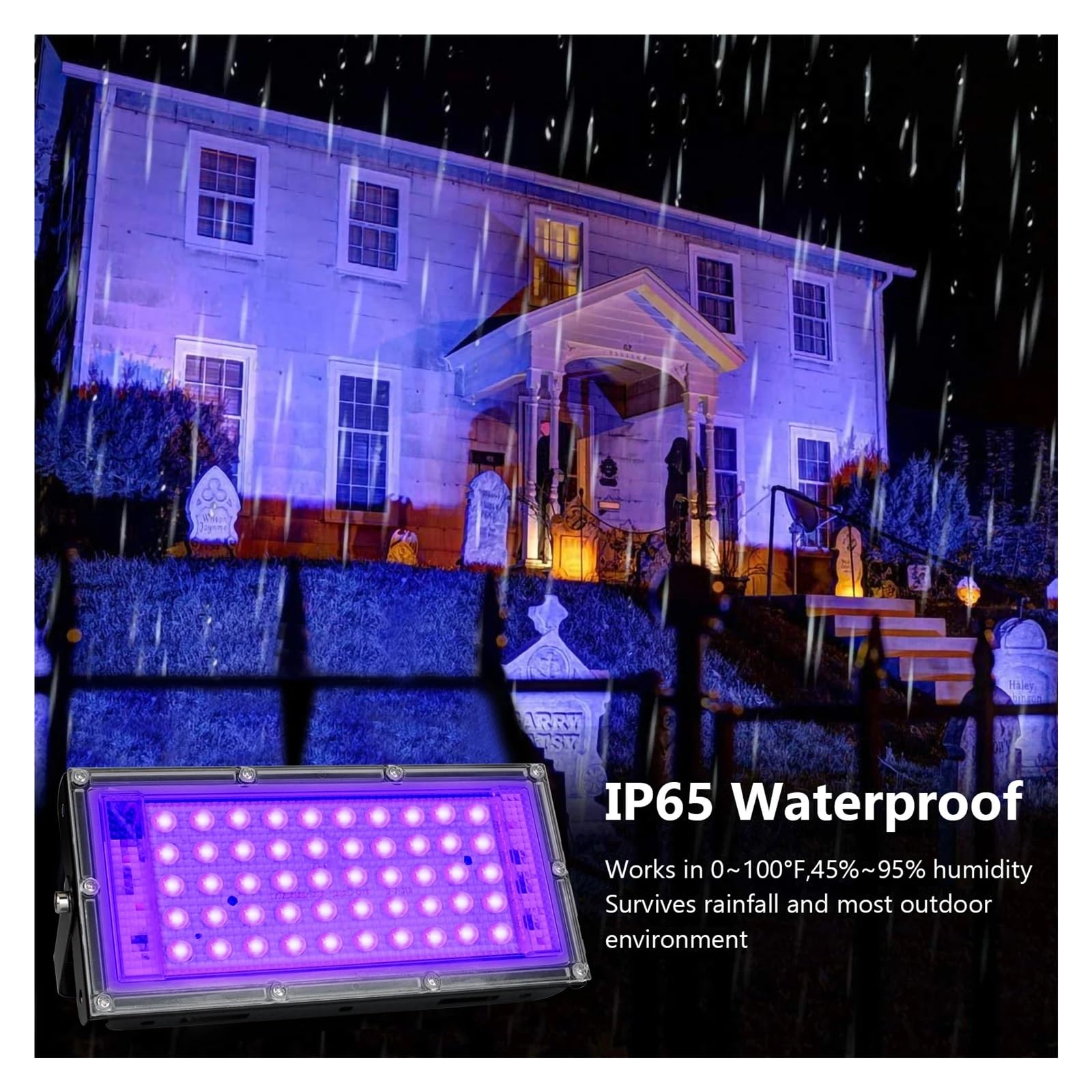MINING Flutlicht im Freien, 100 W Schwarzlichter, Schwarzlicht-Flutlicht mit Stecker und Schalter, for Glow-Party, Halloween, fluoreszierendes Poster, Körperbemalung(PURPLE LIGHT_BLACK-2PCS_100W)