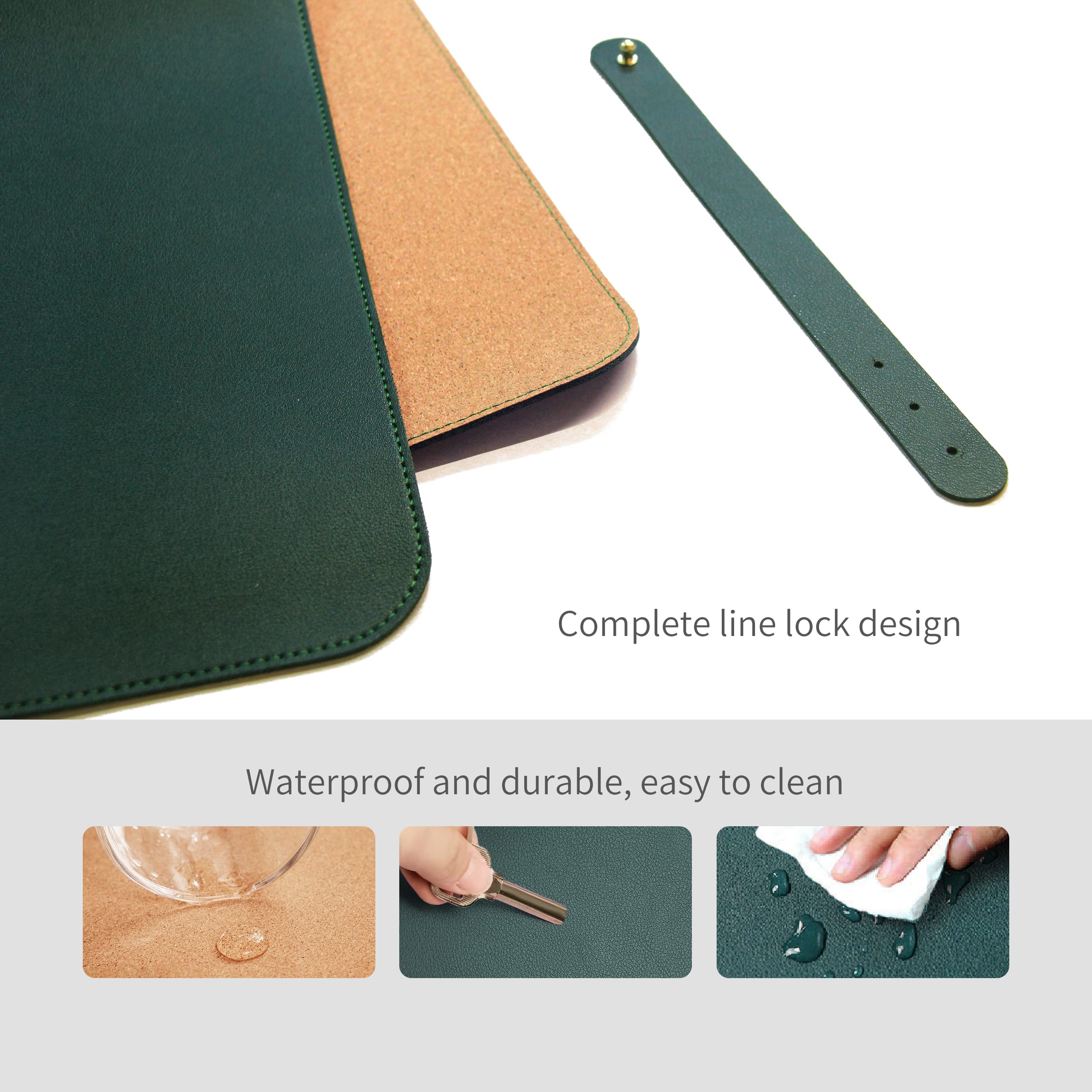 RENMTURE Dual-Sided Desk Pad, Natural Cork & PU Leather Large Mouse mats for Office and Home Work, Desk Protector Non-Slip, Waterproof, Easy Clean (Dark Green, 36"x17")