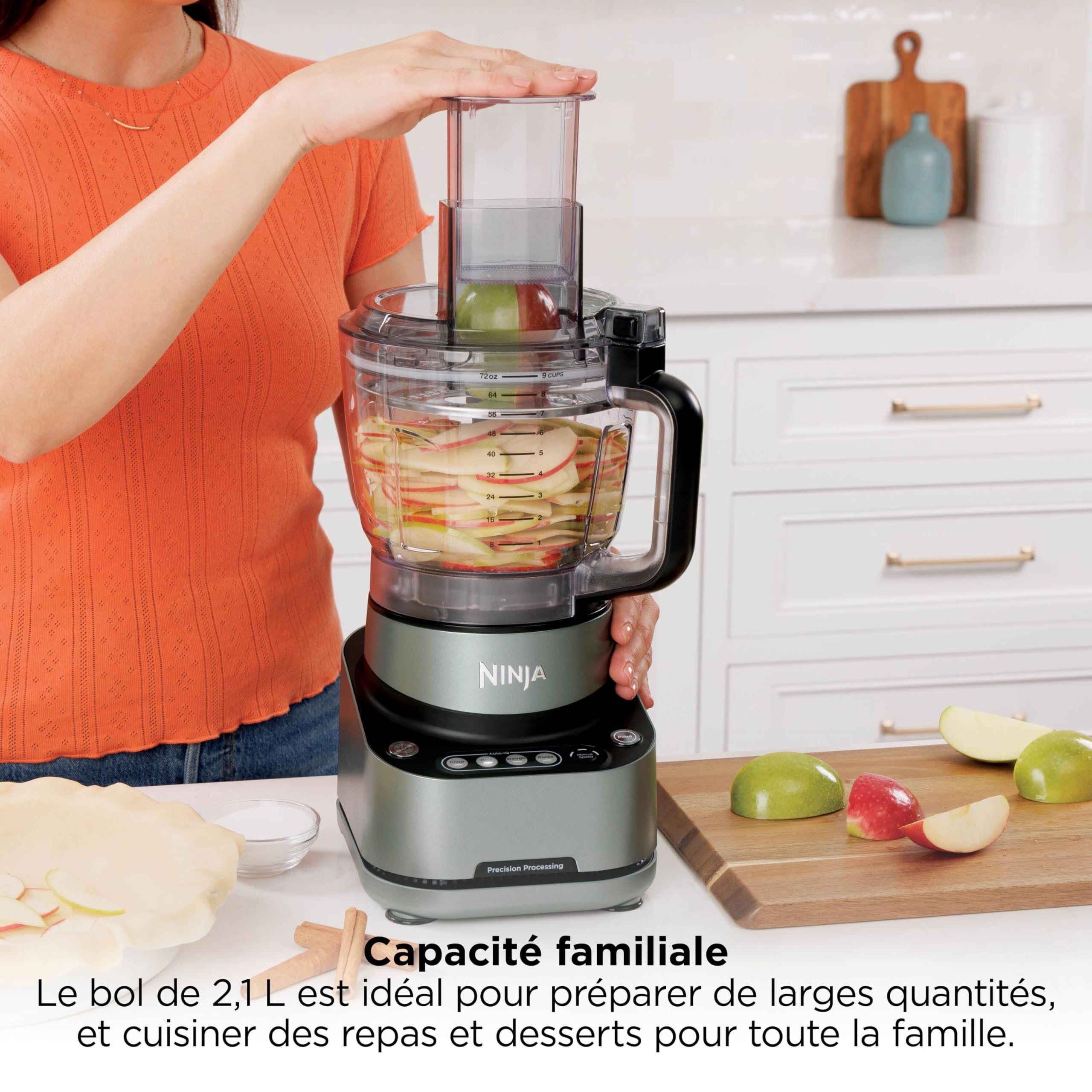 Ninja PrecisionPro Robot culinaire 2,1 L, 4 programmes auto et réglages manuels, pour préparer pâtes à pizza et à pain, trancher des légumes, pièces compatibles lave-vaisselle, noir BZ651EU