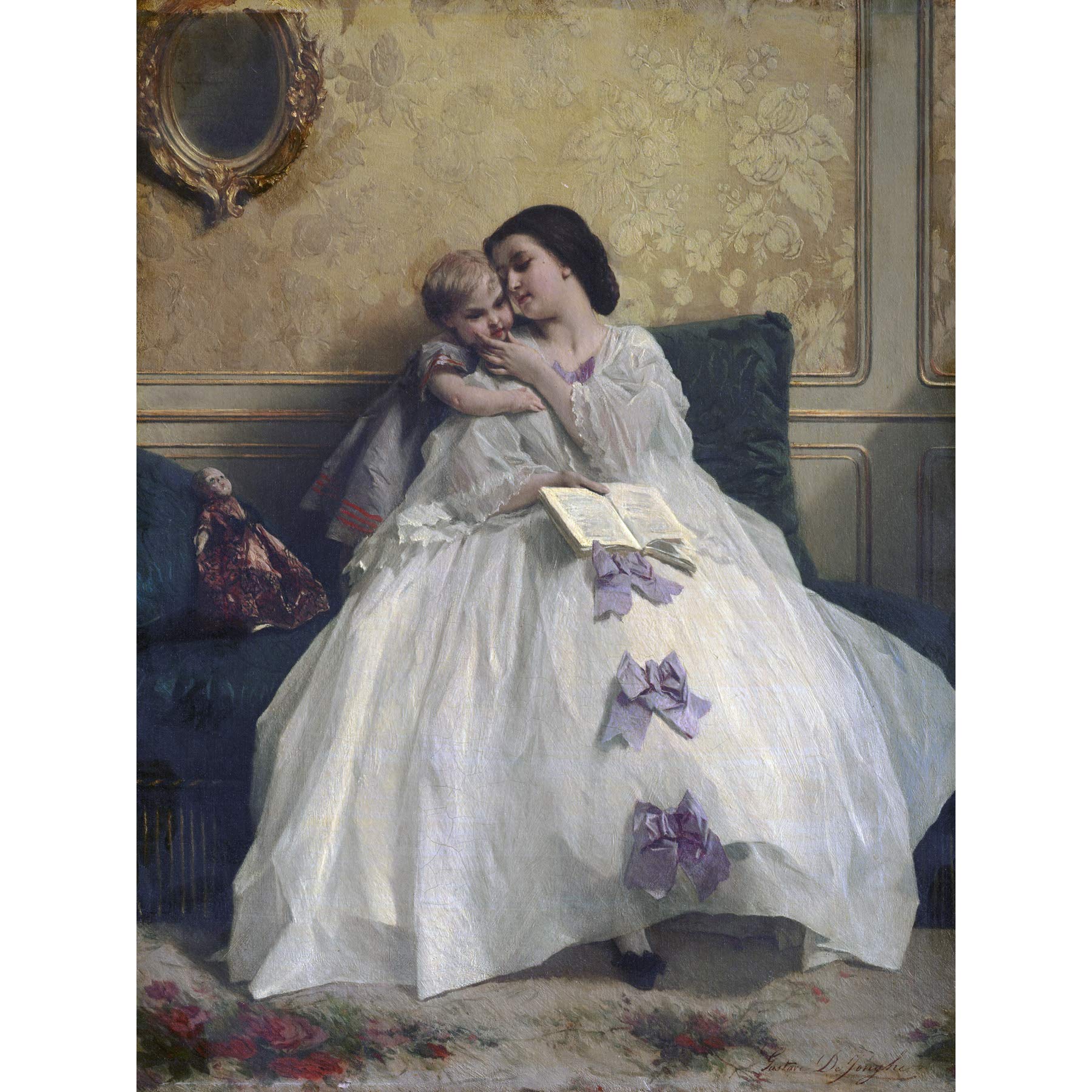 Gustave Leonard De Jonghe Mother And Child C1861 Painting Large Wall Art Poster Print Thick Paper 18X24 Inch
