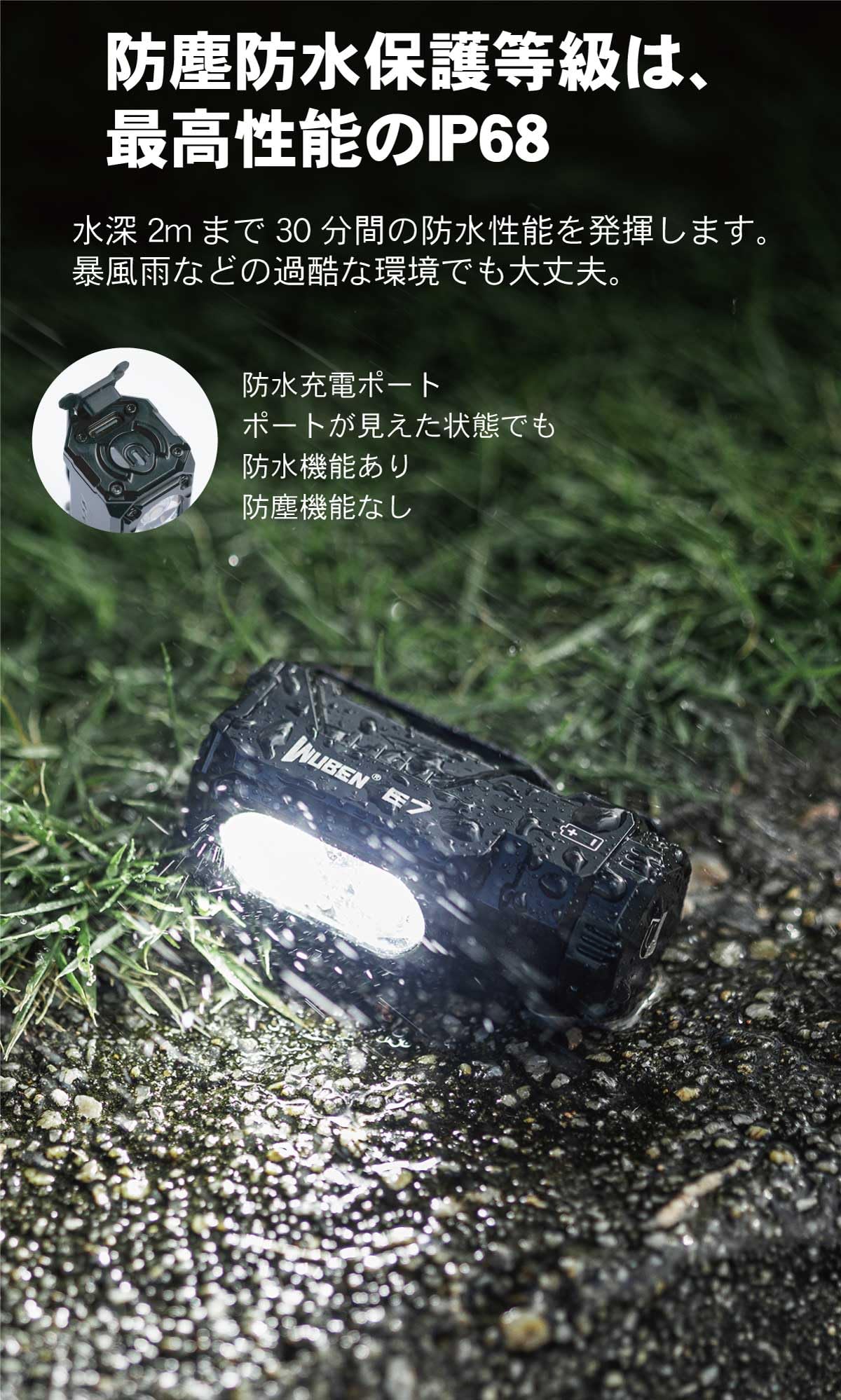 Amazon | WUBEN】【E7】ヘッドライト、ハンディライト兼用 超小型軽量