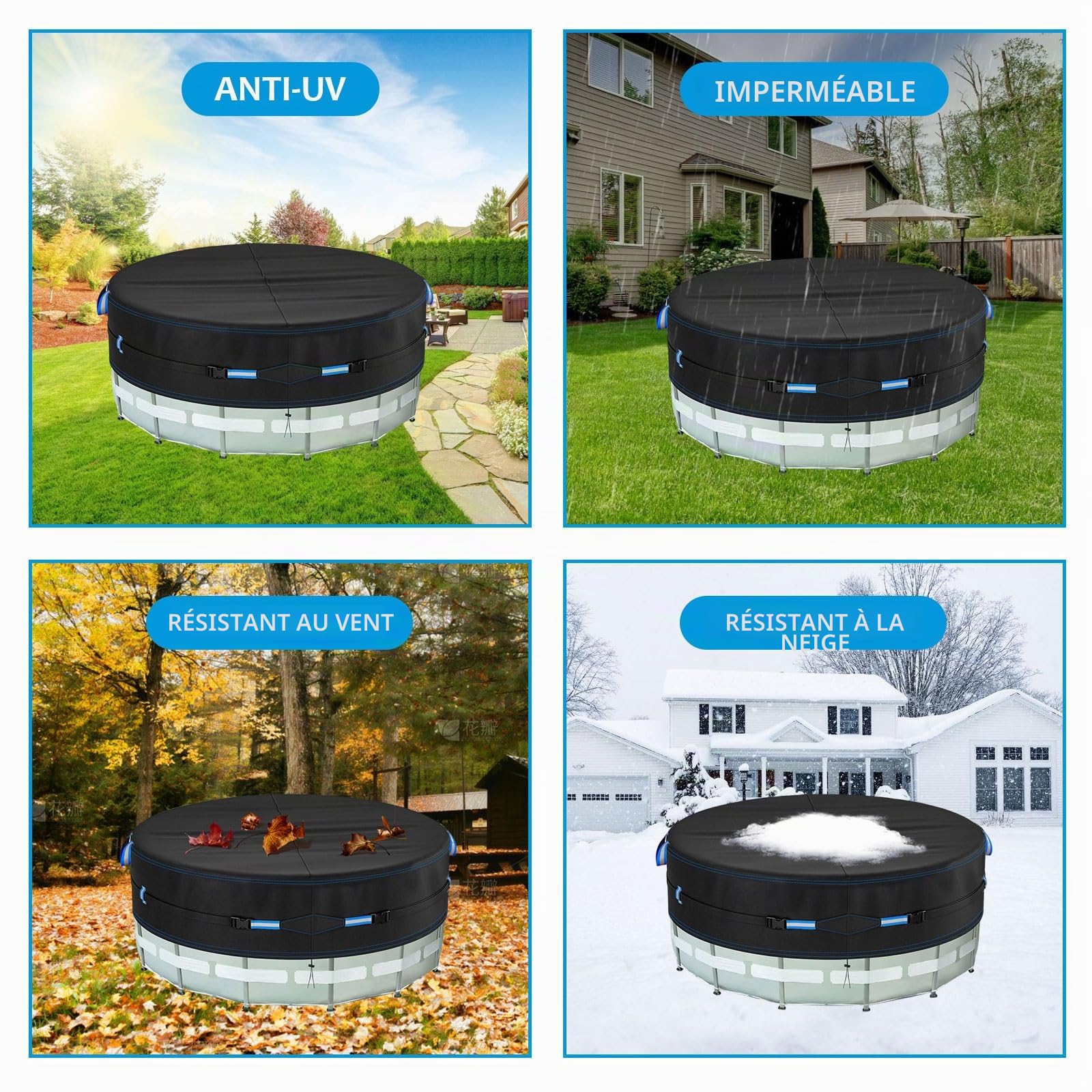 Bâche de Piscine Ronde, Bâche de Piscine 420D 365cm Bache pour Piscine