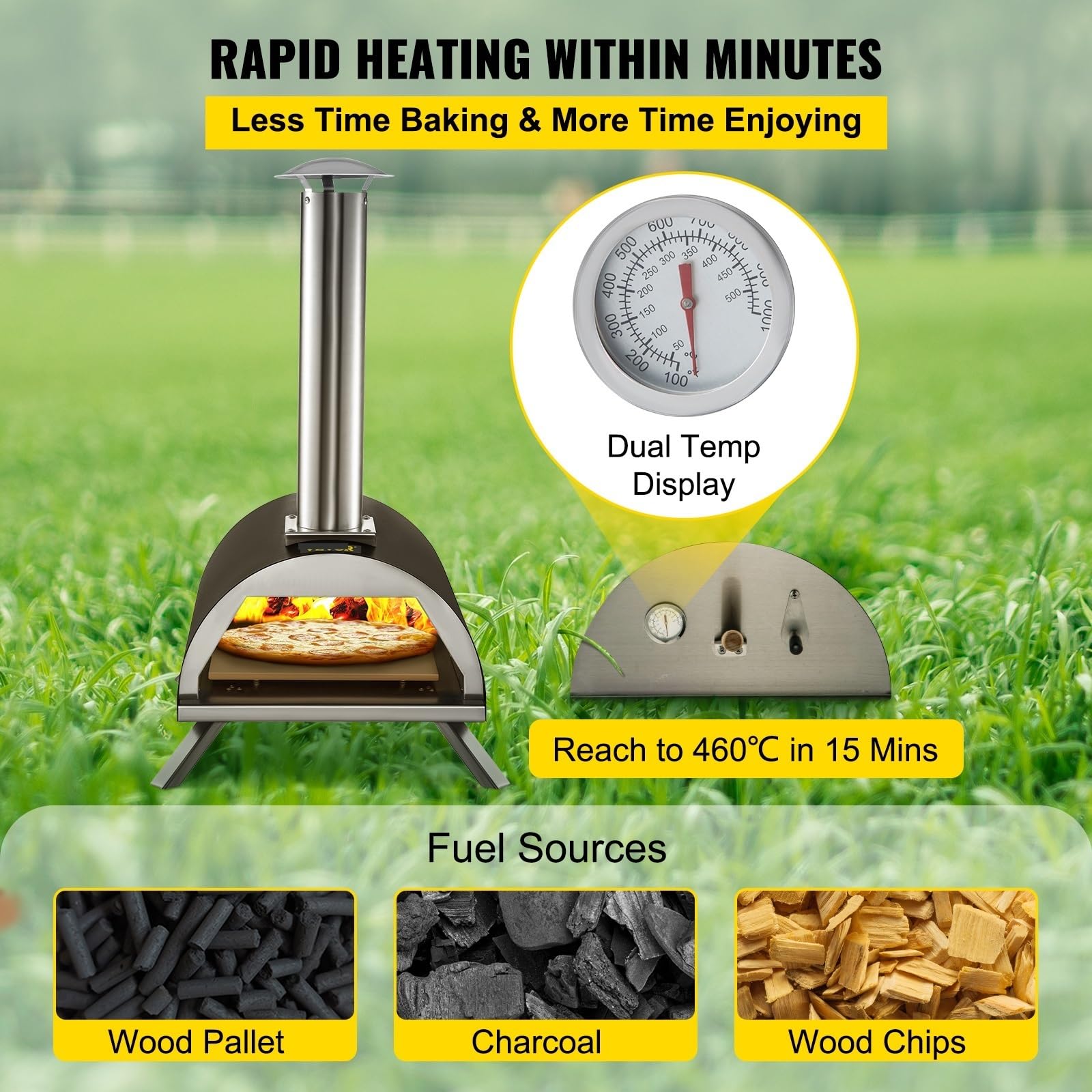 Forno for pizza in acciaio inossidabile Forno a legna da 12 "con porta di alimentazione Pizzaiolo portatile for pallet in legno for cucinare all'aperto Efficienza