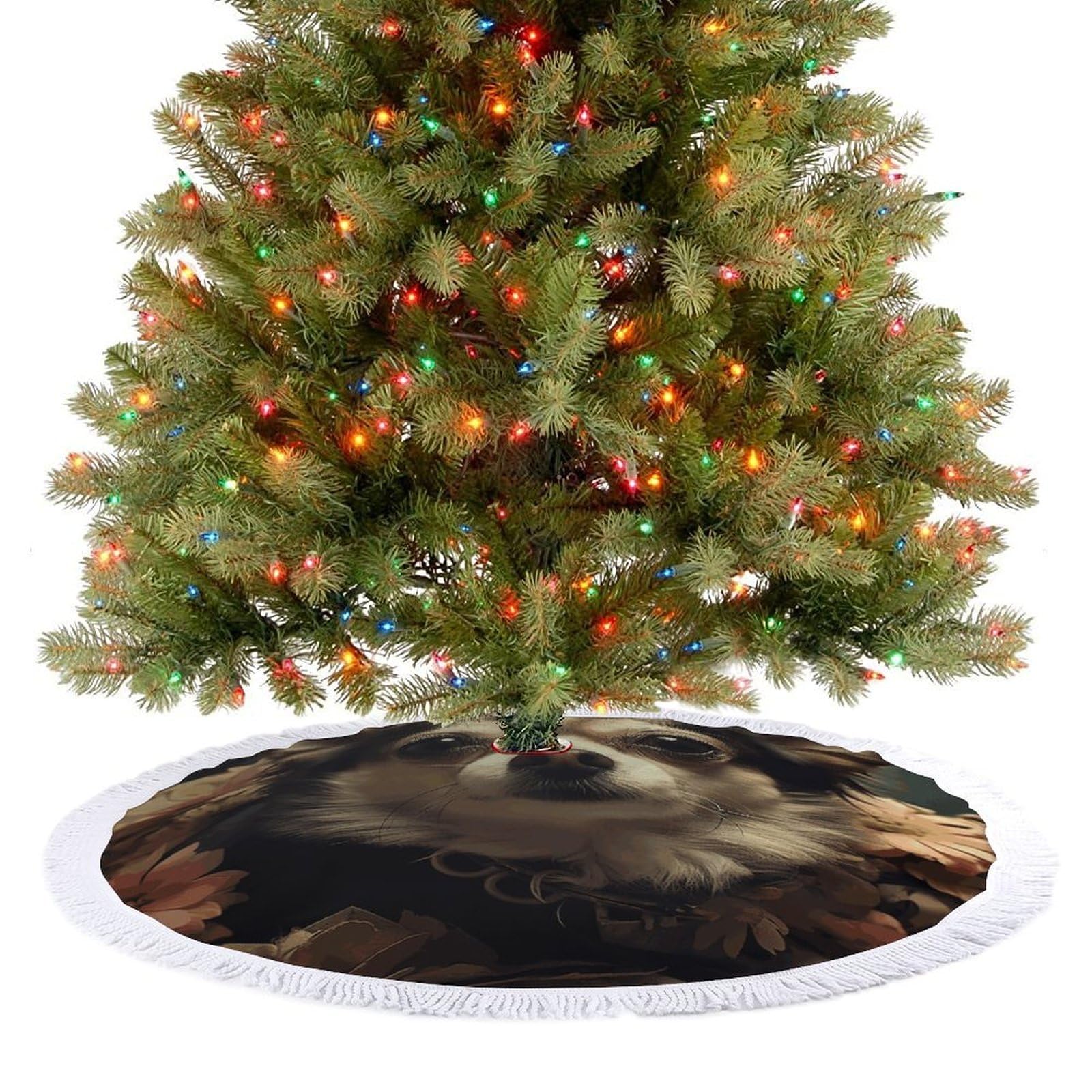Chiwawa Christmas Tree Skirt 30"x30" Rustic Xmas Tree Mat with Tassel Ornament Christmas Trees Cover Skirt Mat for Evergreen Trees Ornament Winter Holiday Mats Decorations