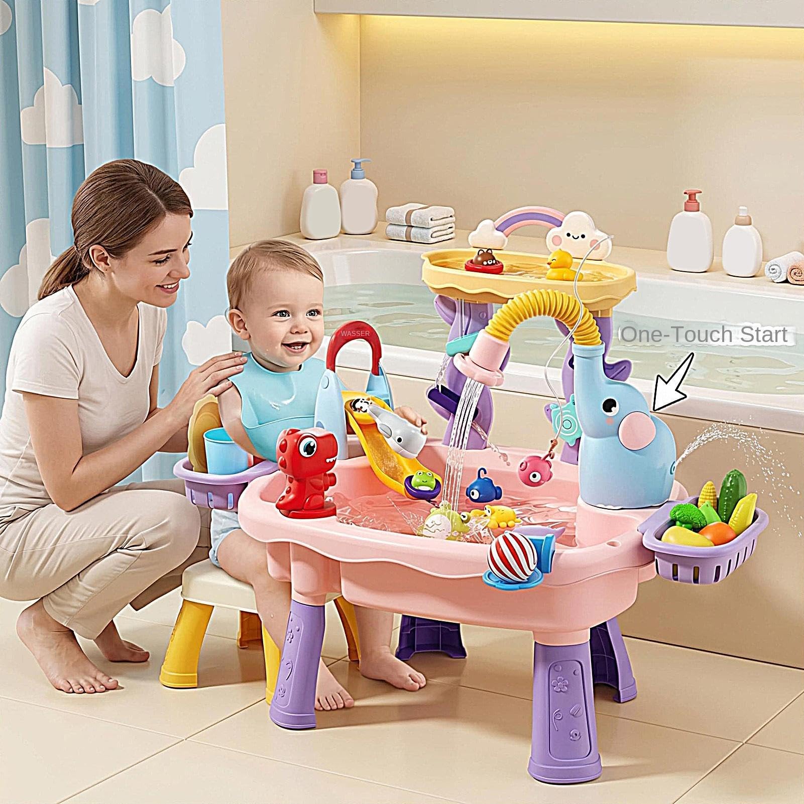 Tavolo Acquatico Design Elefante Giocattoli Estivi di Pesca | Tavolo per Giochi d'Acqua da Esterno Per Giardino Spiaggia Asilo Scuola Materna Patio Campeggio Interni Bambini, Bambine