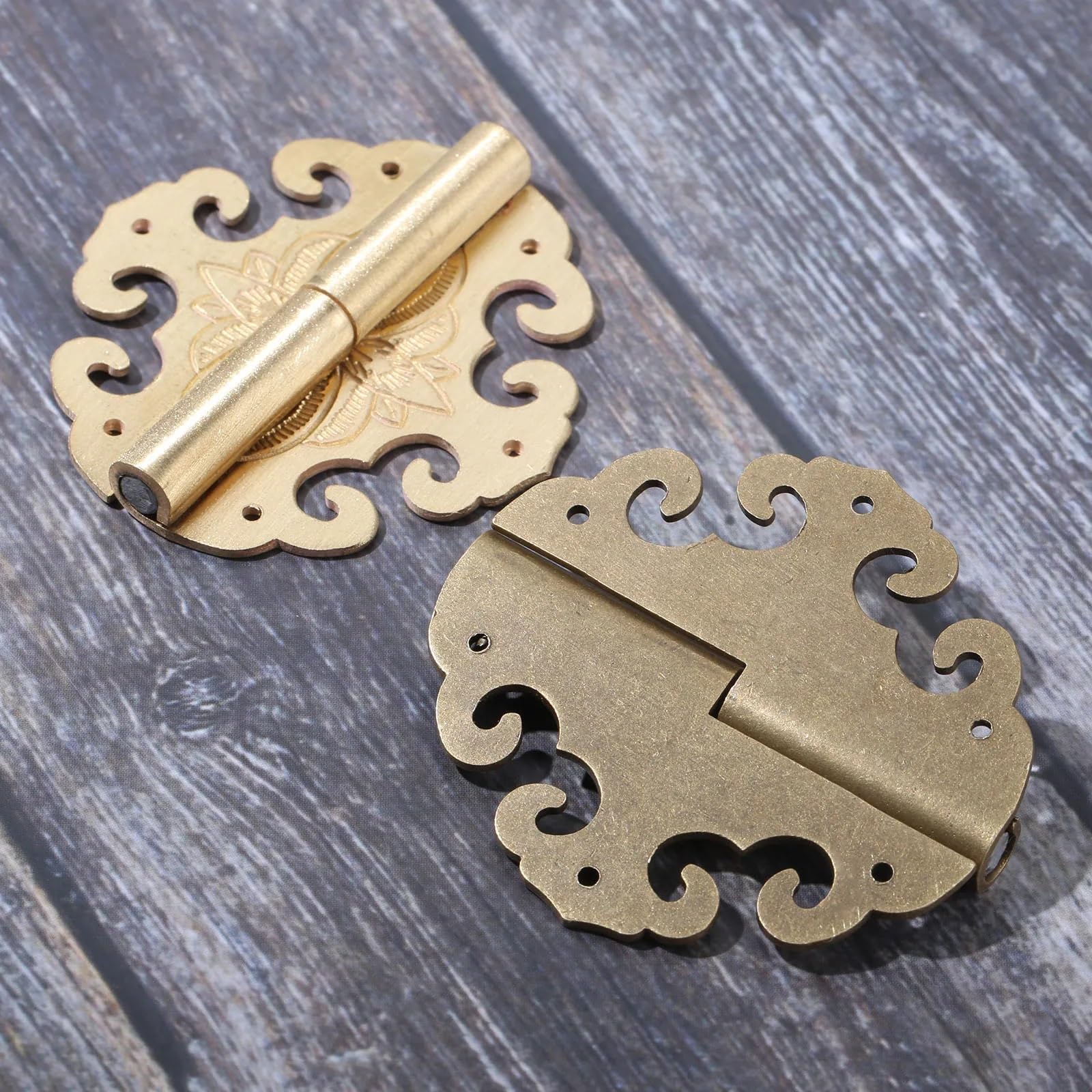 Scharniere aus Messing, Fledermaus-Blume, Dekoration, Wolkenscharniere, Holz, Geschenk-Schmuckschatulle, Scharnierbeschläge für Möbel-Hardware, 6 Stück, Schrauben, 60 x 55 mm (rechtes Messing