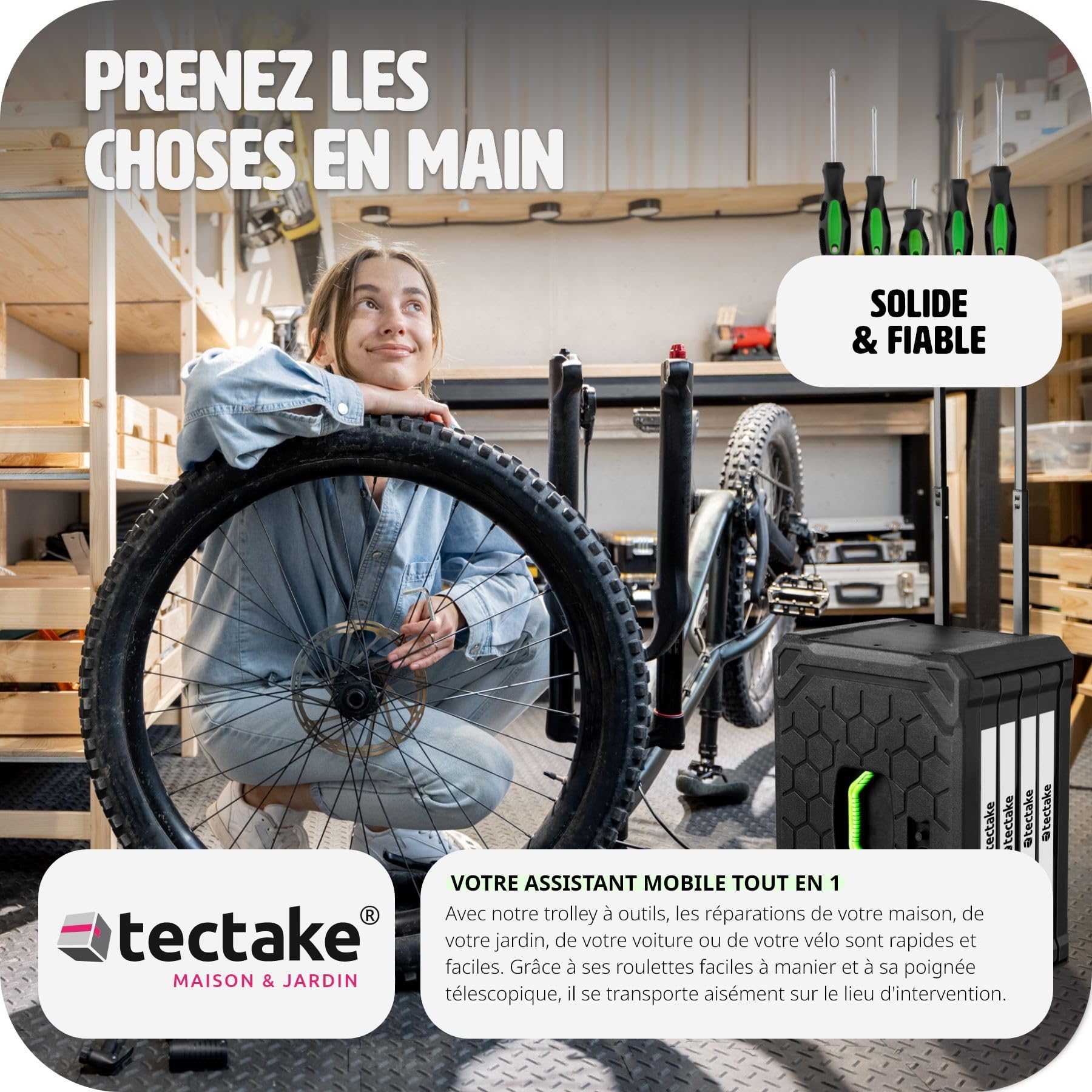tectake® Caisse à outils sur roulettes Boîte à outils 899 Pièces 4 Compartiments, Rangement atelier Outillage à main Bricolage Embout visseuse Kit tournevis Rangement visserie