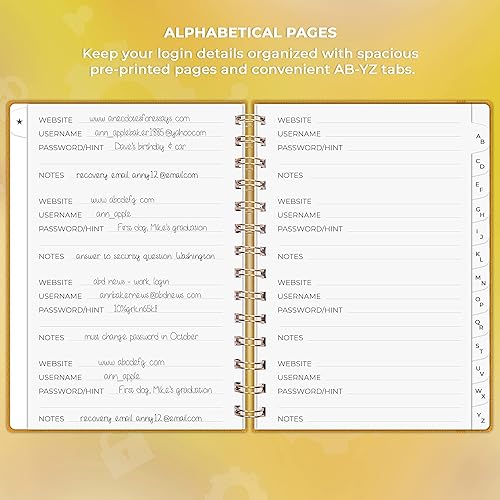 Miniatura 3 de Clever Fox Libro de contraseñas en espiral, organizador de direcciones de Internet y contraseñas con pestañas alfabéticas laminadas, diario de