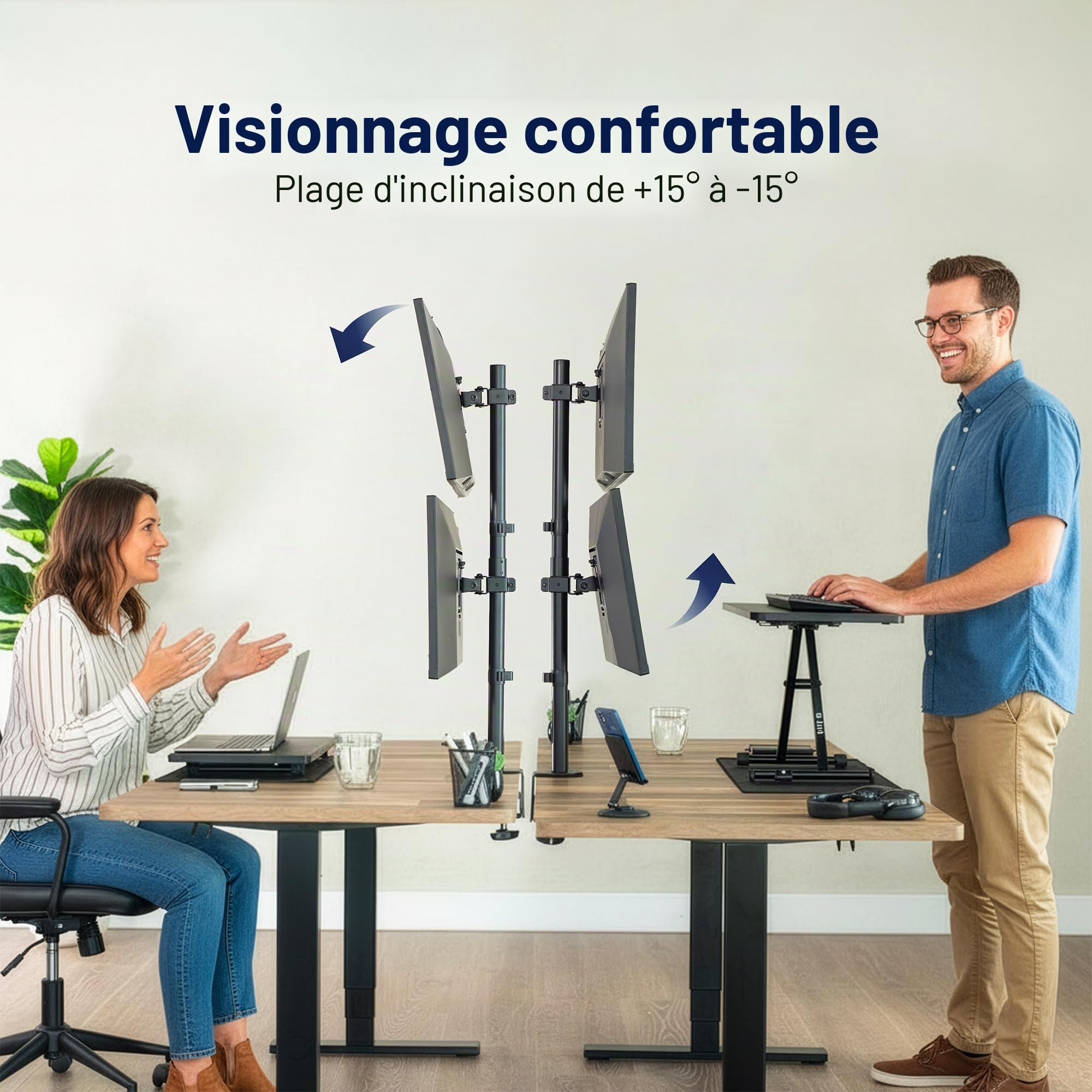 VIVO Support de Bureau Double pour Écrans Superposés Verticalement, Pied Ajustable très haut pour 2 Écrans Ultra-Larges jusqu'à 34 Pouces, Capacité 10 kg, Noir, STAND-V002T