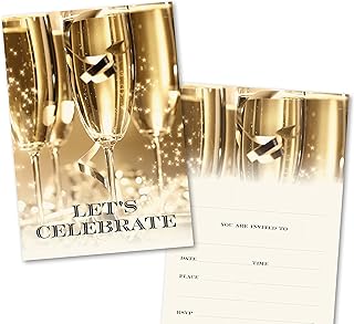 Party Invitations Pack of 36. Champagne Themed Invitation with Matching envelopes. 120 x 172mm. Party Invites, Birthday Party Invitations. Designed and Printed in UK.