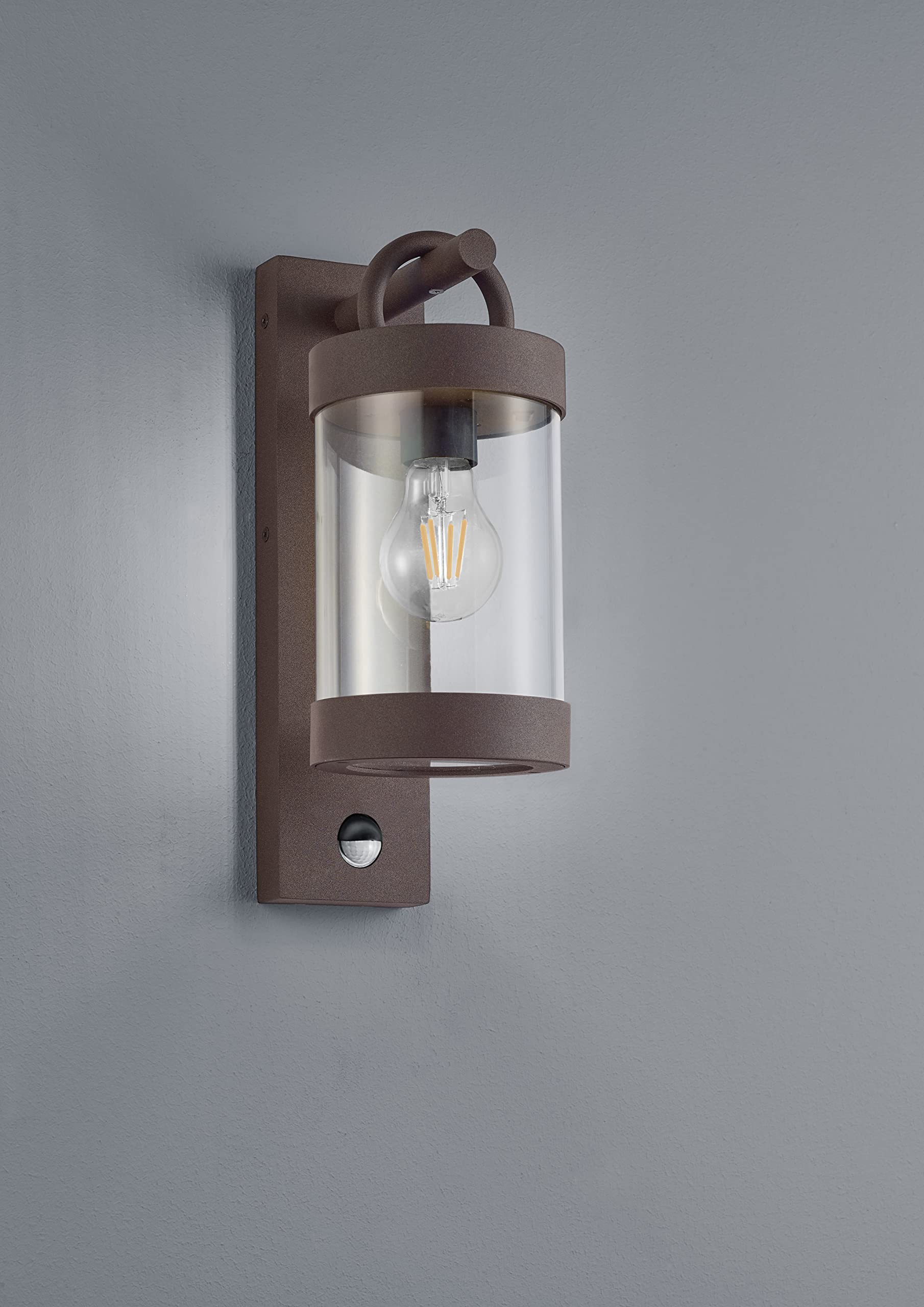 Trio, Aplikacja, Sambesi 1xE27, max.28,0 W Plastik, Przezroczyste, Korpus: Odlew aluminiowy, Rdza L:12,5cm, H:33,0cm, P:18,0cm Czujnik ruchu, Montaż ścienny, IP44