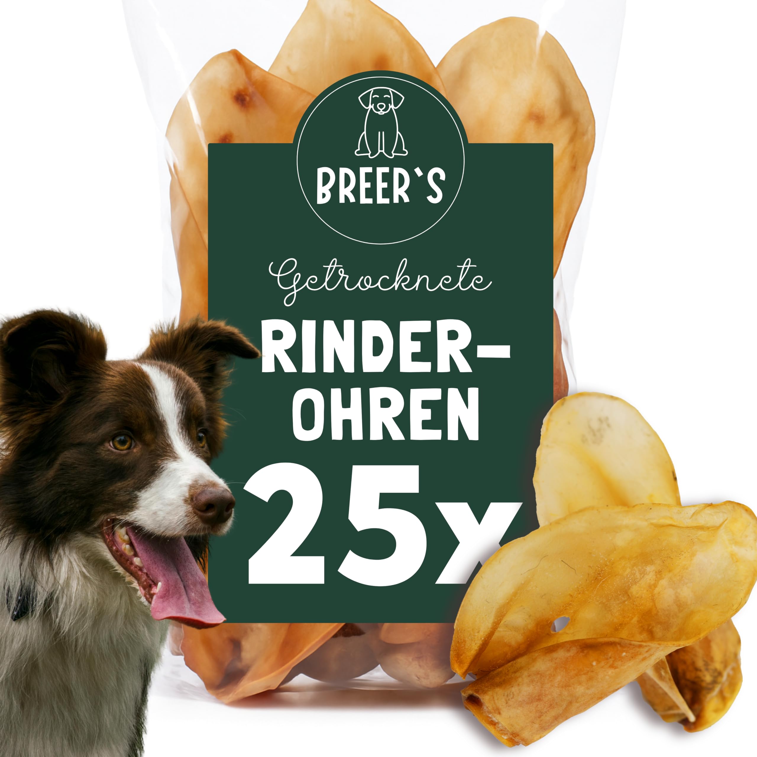 BREERs Getrocknete Rinderohren für Hunde 25 Stück aus eigener Deutscher Herstellung, Kauartikel für Groß & Klein