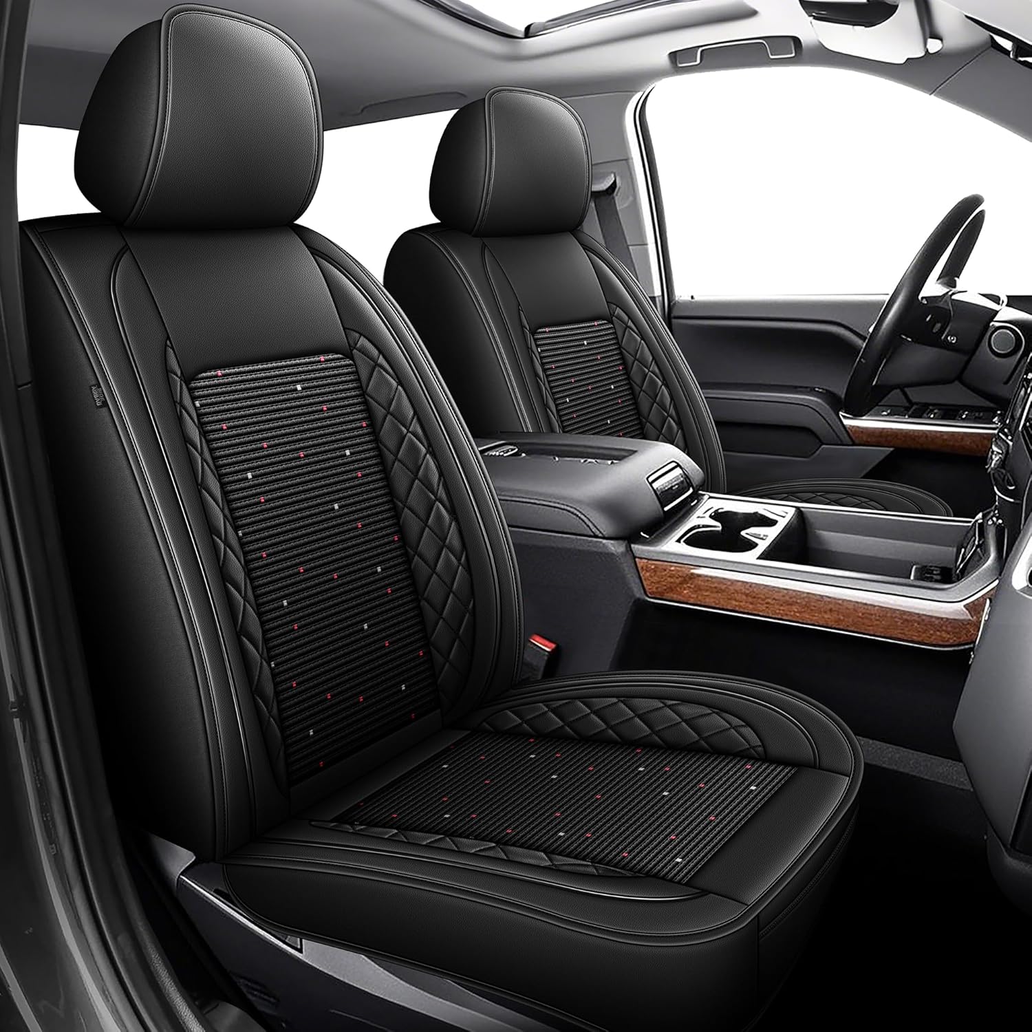 Car Seat Covers Compatible with Chevrolet Chevy Silverado 2007-2025 2026 GMC Sierra 1500 2500HD 3500HD : Faux Leather Ice Silk Soft Seat Covers (2 PCS Front, Black, Vine)