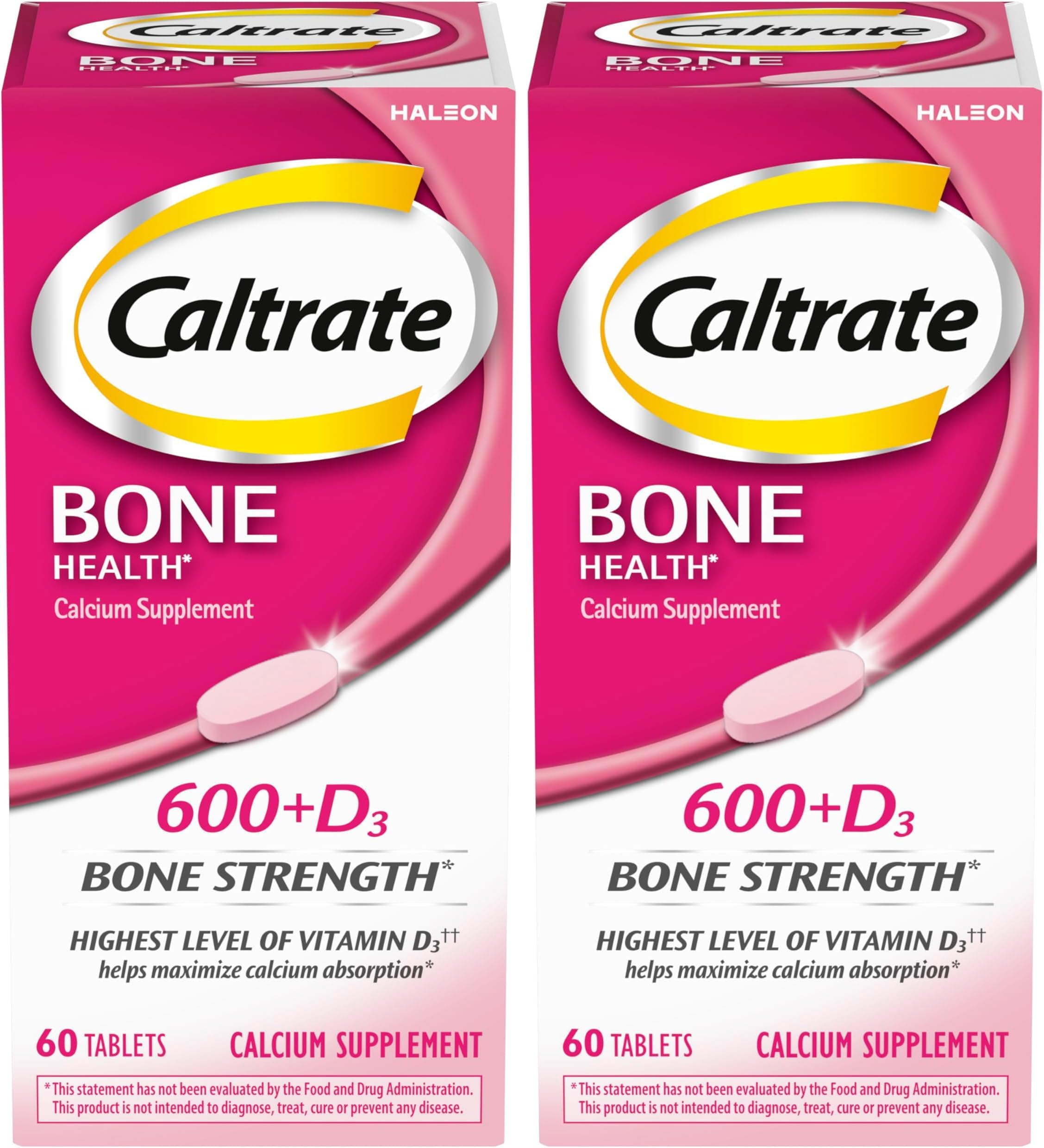 Caltrate 600 Plus D3 Calcium and Vitamin D Supplement Tablets, Bone Health Supplements for Adults - 60 Count (Pack of 2)