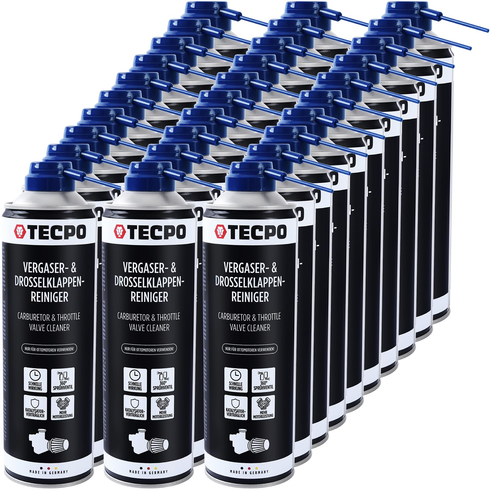 TECPO Limpiador de carburadores y válvulas de mariposa, 30 x 500 ml, disolvente AGR, limpiador de válvulas de carburador, inyectores, limpiador de boquillas, limpiador de aspiración