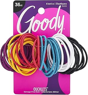 Goody Ouchless Hair Elastics 36-Count Brooke Assorted | No-Damage Ponytail Holders with Strong Tangle-Free Grip | Soft No-Pull Hair Ties for Fine to Medium Hair for Women & Men