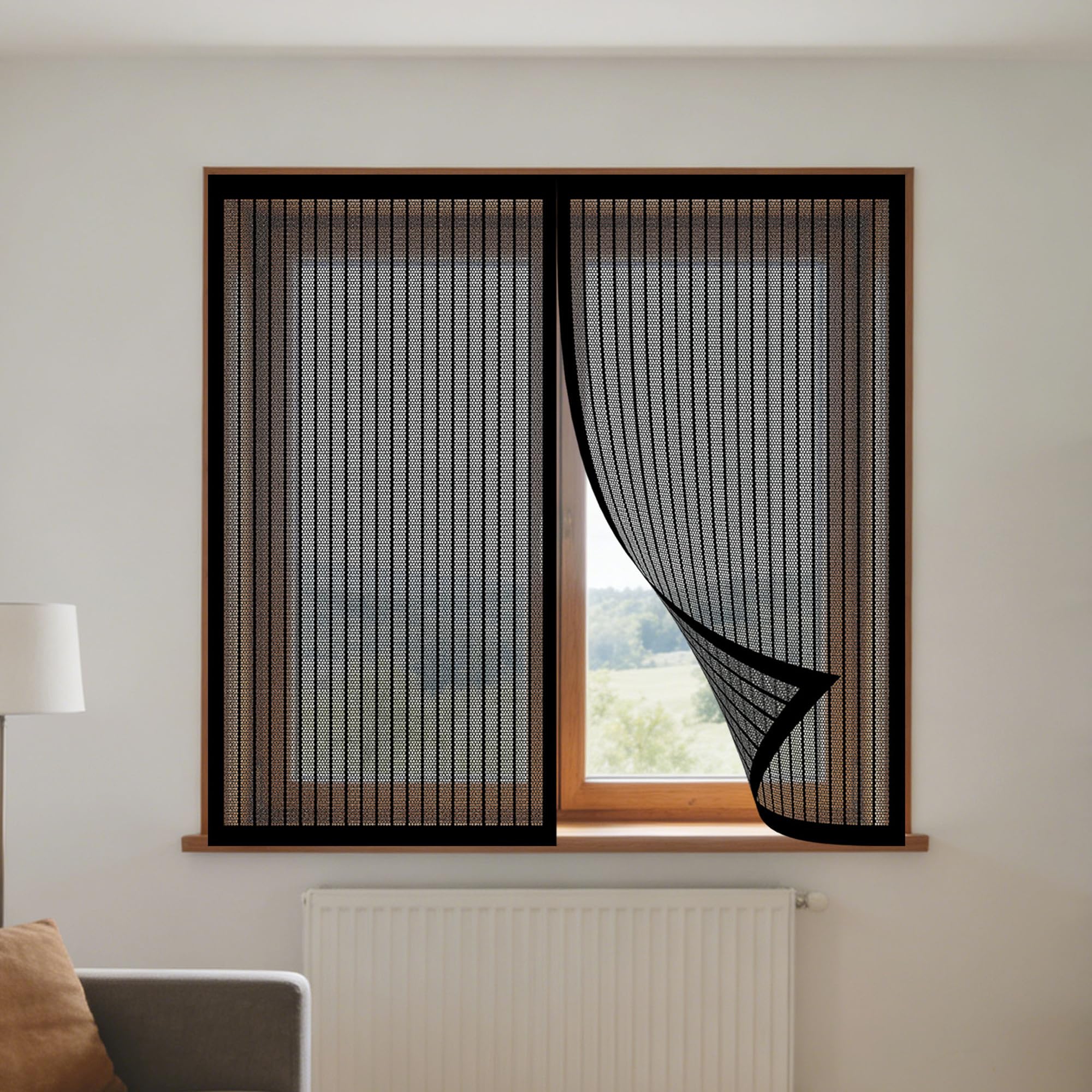 Magnetic Window Screen 135 x 95 cm with Selfadhesive Fly Bug Bee Protection Screen Excellent Ventilation While Blocking Bugs for Living Room Bedroom Offfice, Black