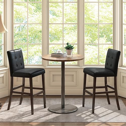 Miniatura 10 de COSTWAY Juego de 2 taburetes de bar, taburete de bar tapizado de 26 pulgadas con respaldo, sillas de altura de mostrador de cuero de PVC con Negro