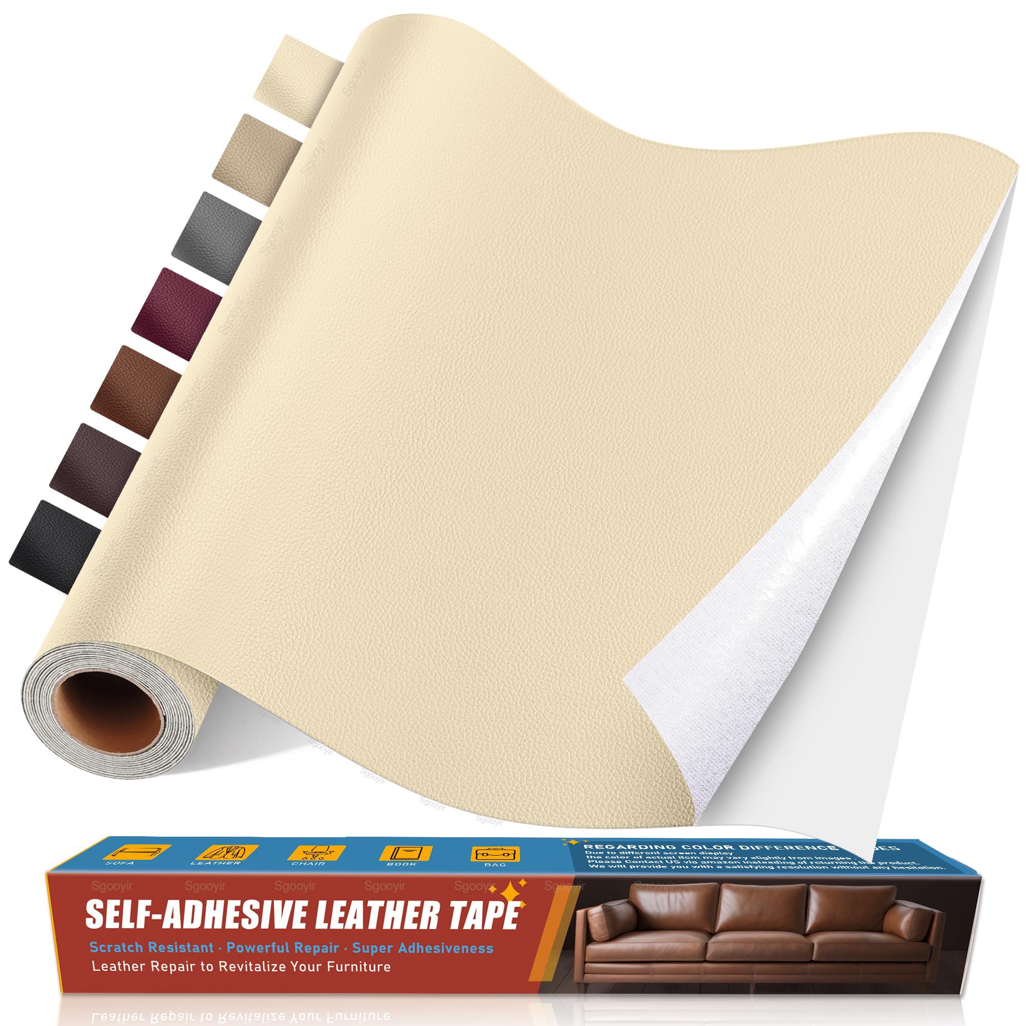 Sgooyir Leder Reparatur Set, Kunstleder Selbstklebend, Kunstleder Reparaturset Flicken Selbstklebend Patch für Autositze, Sofa, Jacken, couch, MöbelV