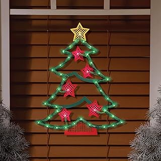 Holiday Time Lighted Tree Window Decoration Tree with Stars Indoor/Outdoor 45 Mini Lights