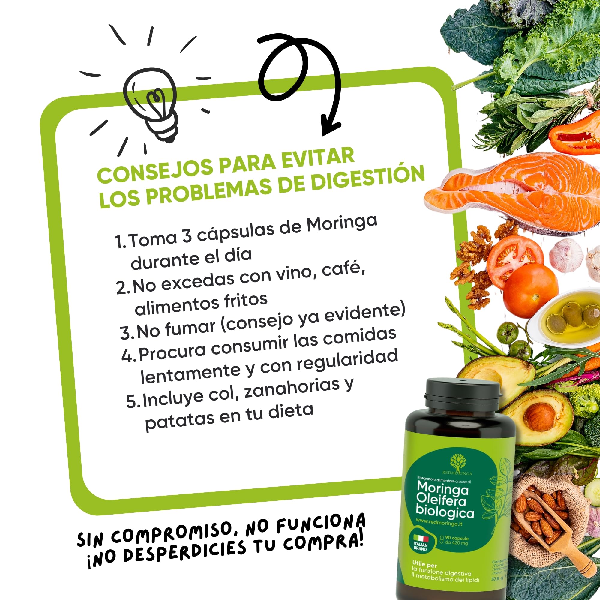 RedMoringa Moringa Oleifera Bio | Moringa Cápsulas Pura 100% Natural | Cápsulas Vegetales | Superalimento para Digestión y Metabolismo de Grasas | 270 Cápsulas Made in Italy