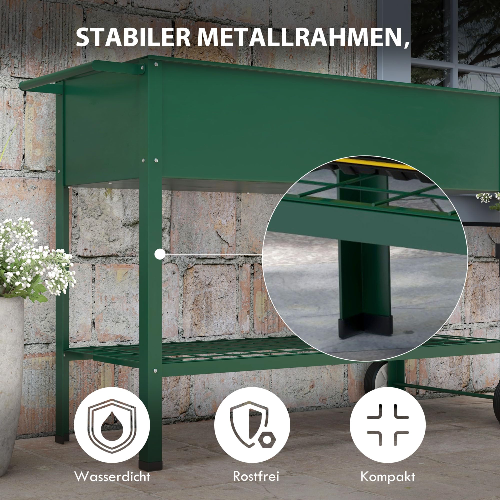 Outsunny Hochbeet mit Rädern Regal Metall für Garten 109 x 44 x 80 cm Grün