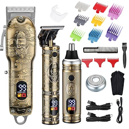 Lanumi Hair Clippers for Men Cordless Hair Trimmer Beard Trimmer /Nose Trimmer Professional T-Blade Trimmer USB Rechargeable Hair Cutting Grooming Kit Barber Clippers Set LED Display