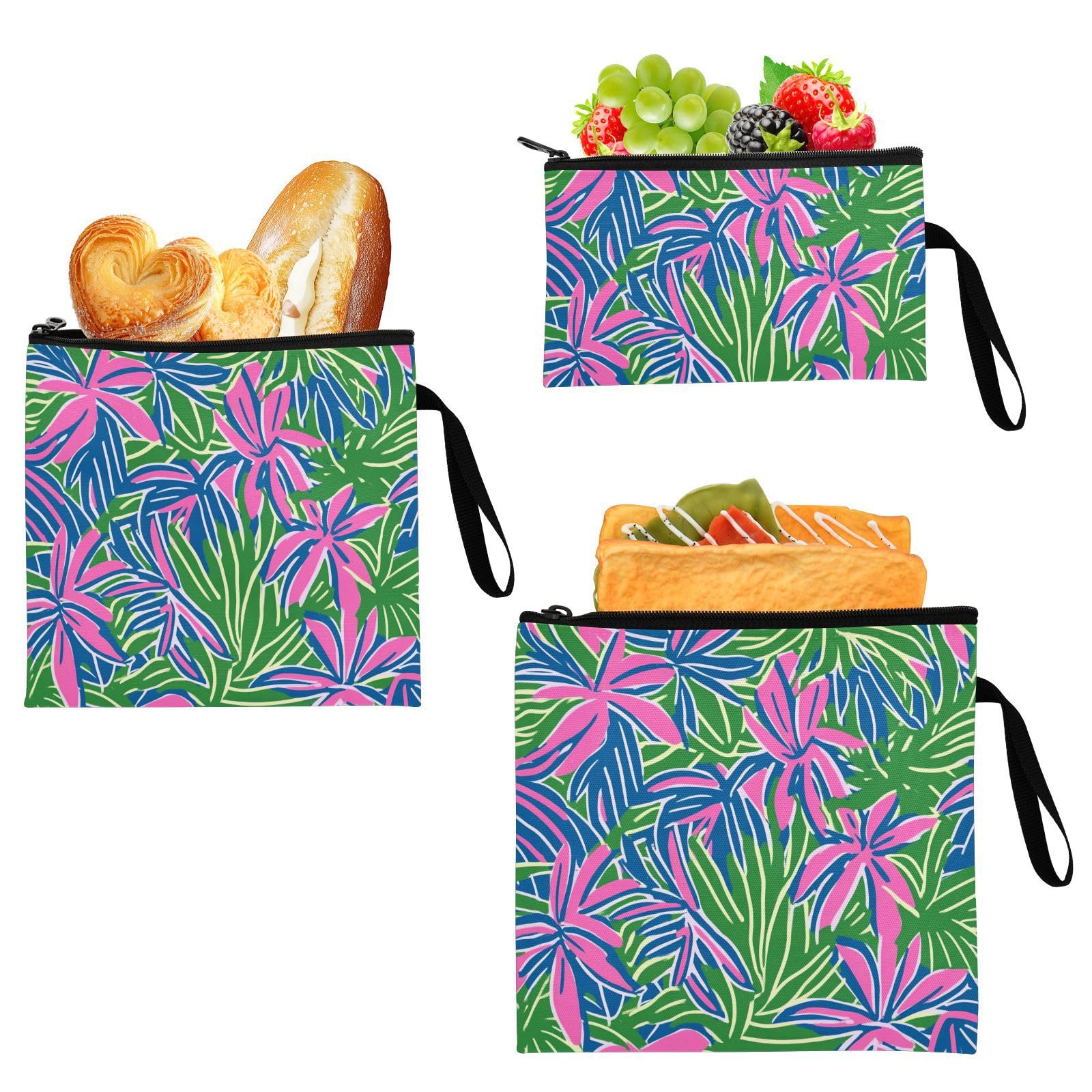 Colorful Leaves Pack of 3 Reusable Snack Bags and Sandwich Bags Multi-Use Food-Safe Storage Zipper Bag for Travel Items, Home Organization