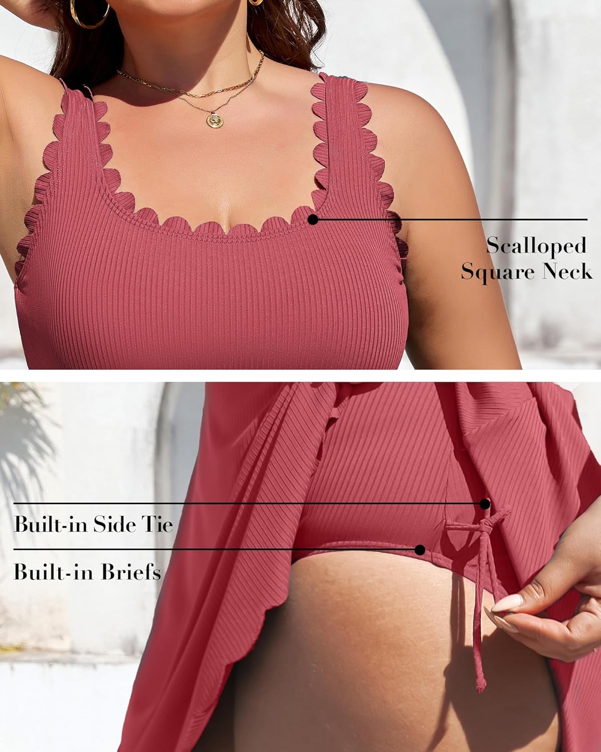 Charmo Women Plus Size Swim Dress Scalloped Square Neck One Piece Swimsuit Tummy Control Bathing Suit Rushed Swim Suits 2026