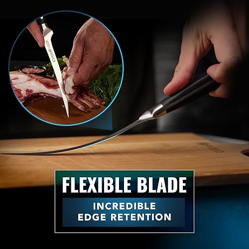 Miniatura 6 de Cutluxe Cuchillo de filete para pescado y carne, cuchillo afilado de 7 pulgadas, acero alemán flexible de alto carbono, diseño de mango ergonómico