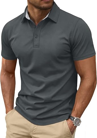 Cotrasen Mens Polo Shirts Short Sleeve Cotton Pique 3 Buttons Golf Shirts Classic Fit Casual Performance T-Shirt