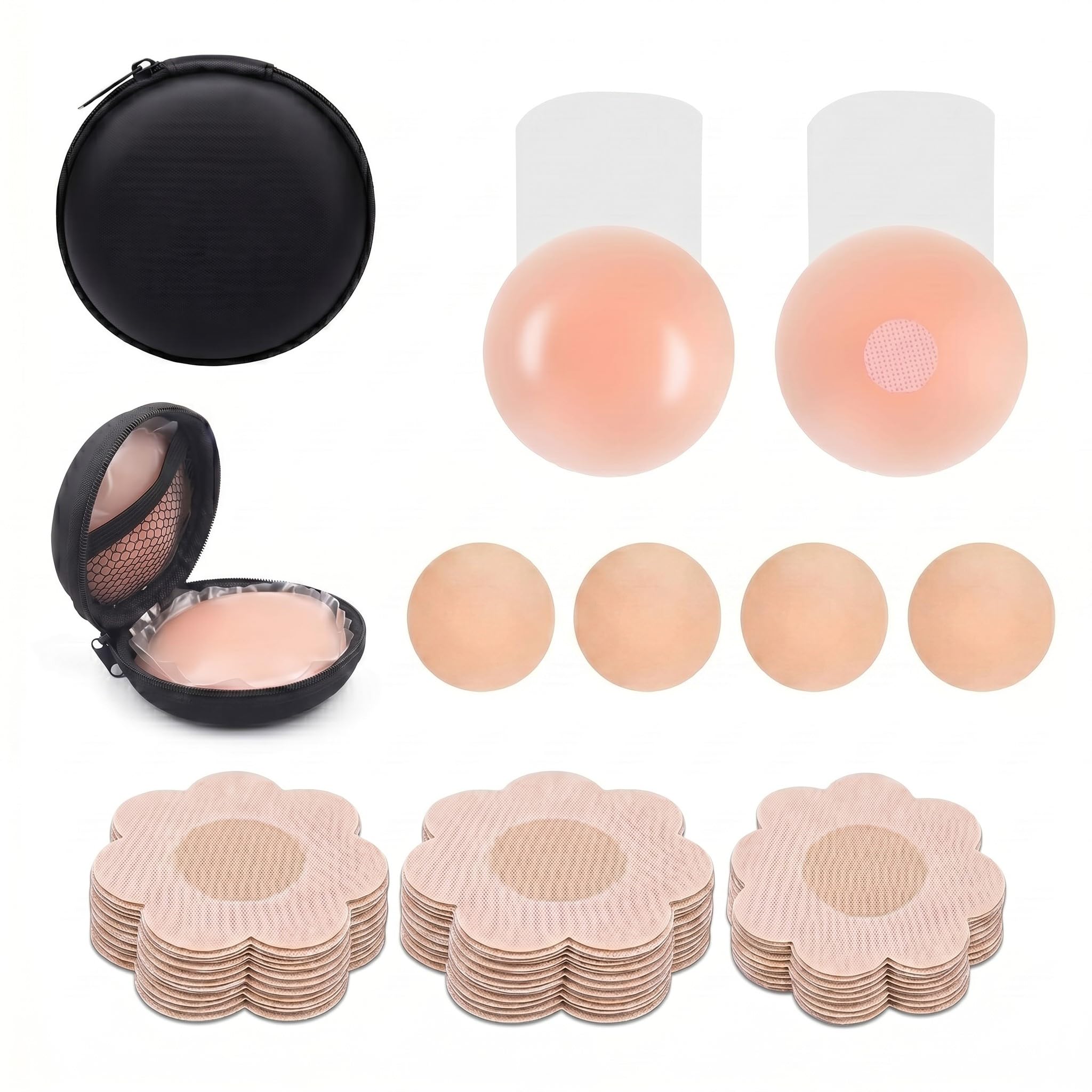 nippless Silicone Adhesive Push-Up Bra Combo - 4 Piece Set with Reusable Nipple Covers, Strapless Backless, Skin Color, A-B Cup-picture-48